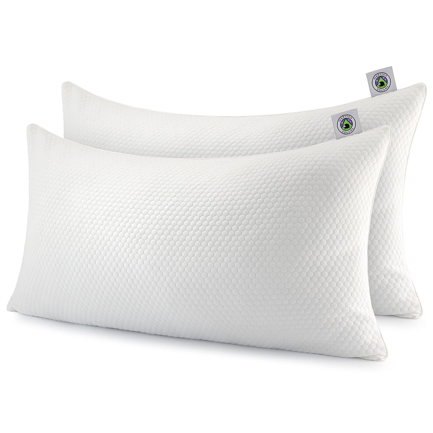 Martian Dreams Martian Made LunaCore Hybrid Pillow, Microfibre & Shredded Memory Foam Fill, Medium to Firm, Hypoallergenic (Super King Size 50x90cm) 2 Pack, For Side Sleepers Collection