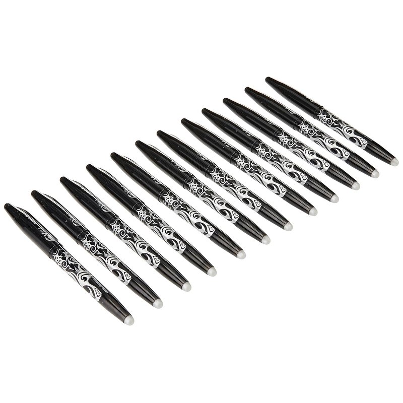 Pilot Frixion Erasable Rollerball Pen, 0.7 mm Tip - Black, Box of 12