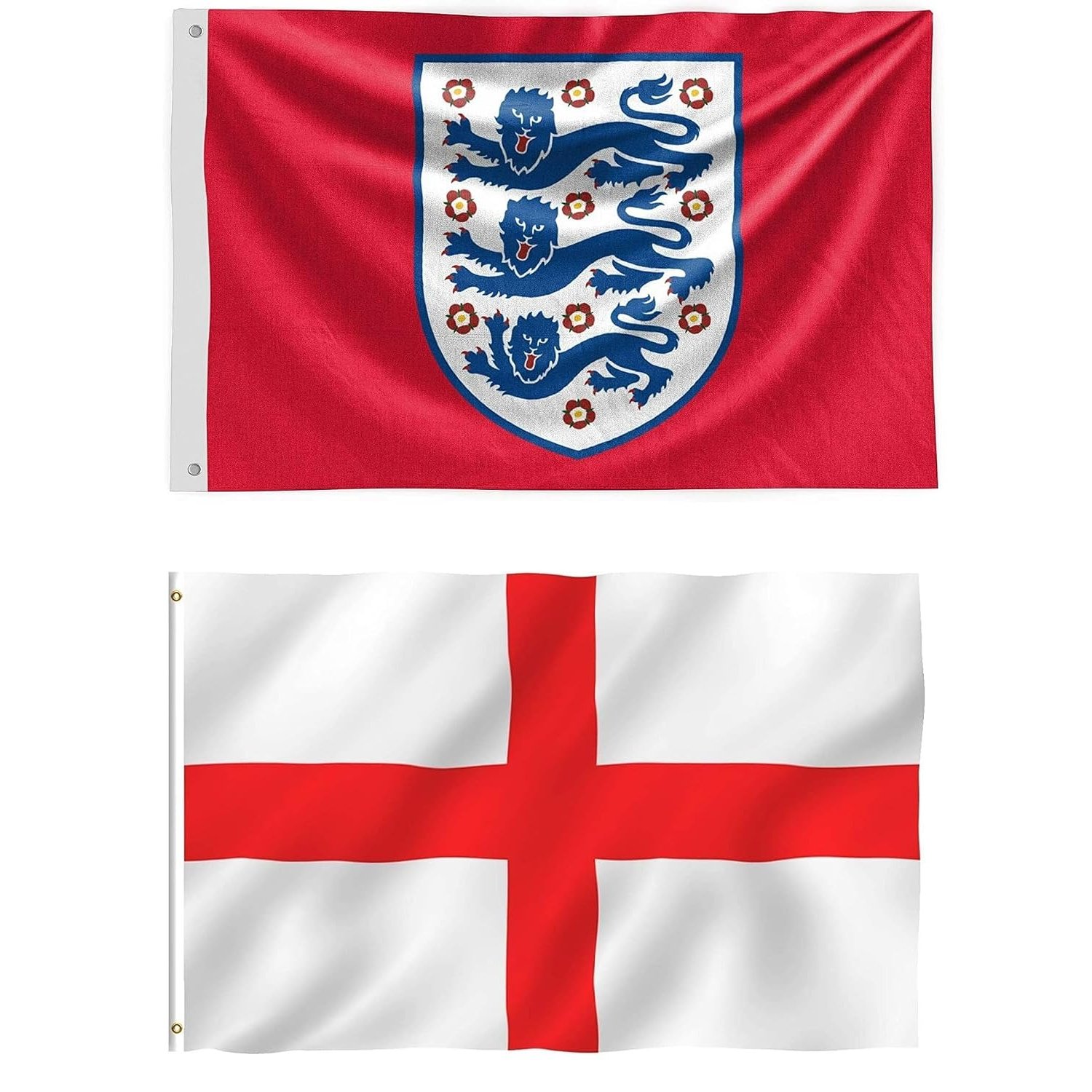 England Football Flags, 5ft x 3ft, with Eyelets, Set of 2, Lion and St George Designs
