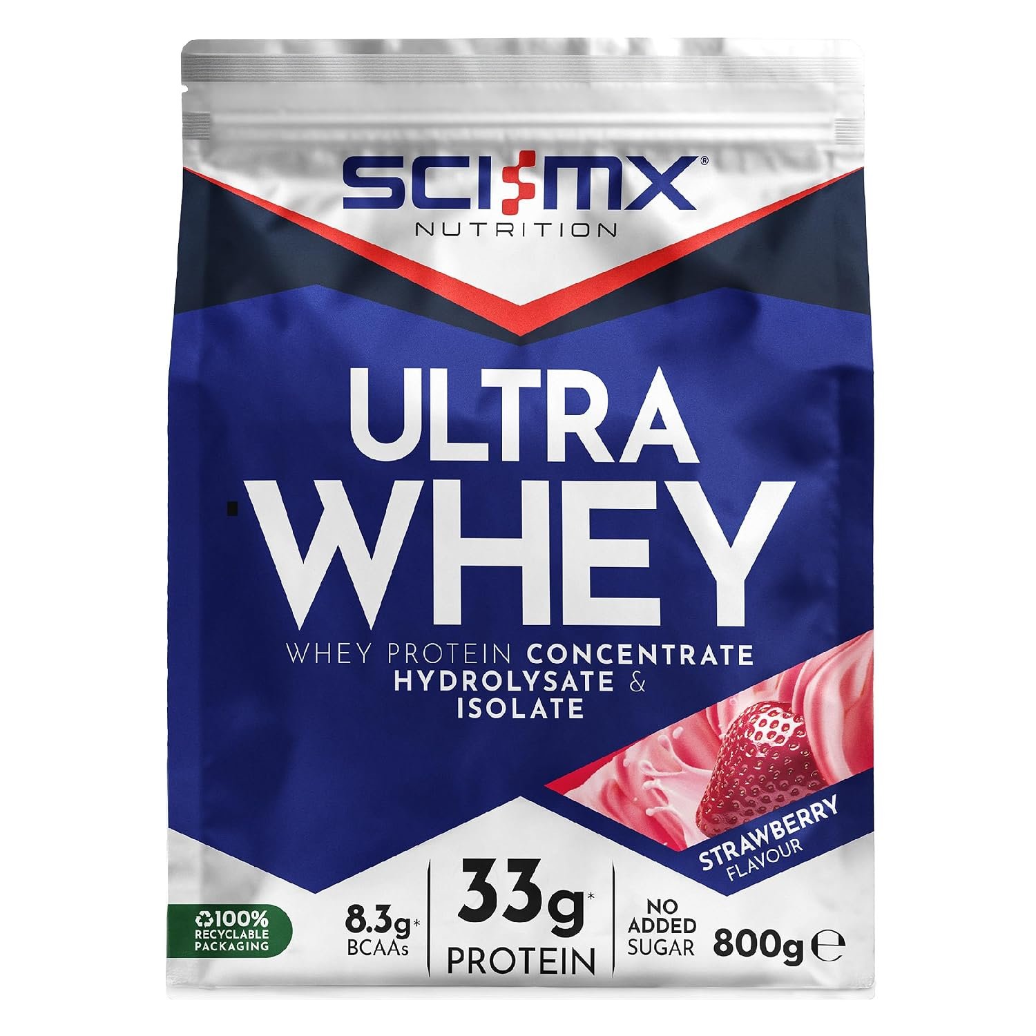 SCI-MX Ultra Whey Protein Muscle Building & Recovery Protein Powder With Naturally Occurring Glutamine & Amino Acids - Strawberry Flavour - 800G - 18 SERVINGS
