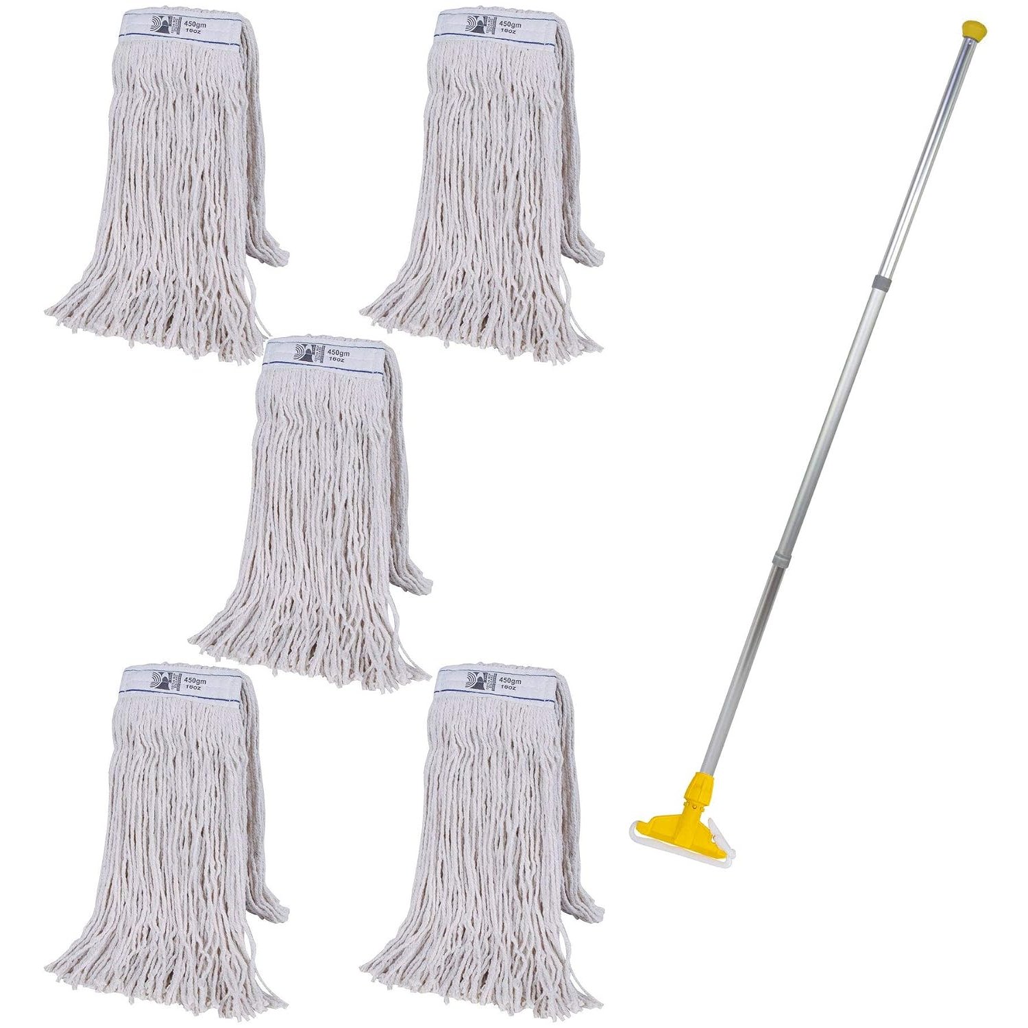 Abbey Heavy Duty Professional Kentucky Mop with 5 Heads (450g) - Industrial Color-Coded Handle and Holder to Avoid Cross-Contamination for Hard Floor Cleaning