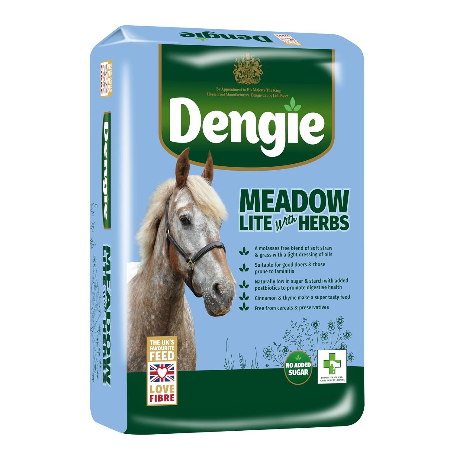 Dengie Meadow Lite with Herbs 15kg Horse Feed - Low Calorie (5MJ/kg) & Sugar Chaff for Leisure Horses, Good Doers & Ponies Prone to Laminitis - Hay & Forage Replacer