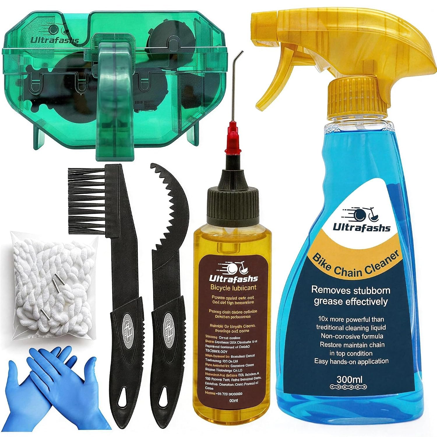 Ultrafashs Bike Chain Cleaning Kit with Degreaser Wet Lubricant Chain Scrubber - 60ml Oil 300ml Degreaser