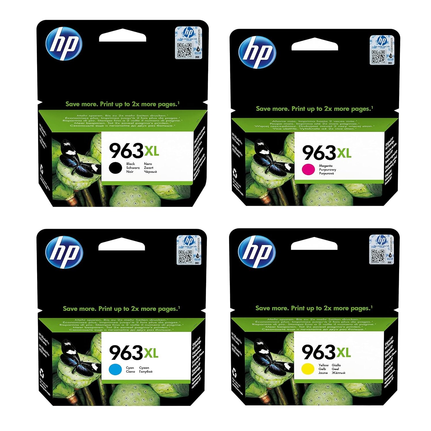 HP 963XL Black Cyan Magenta Yellow Original Ink Cartridges For HP OfficeJet Pro 9010 9010e 9014e 9020 9015e 9019e 9012e 9022 9022e 9015 9019 9014 9016 9012 9025 9025e Printers & Ink Jungle Charity Bag
