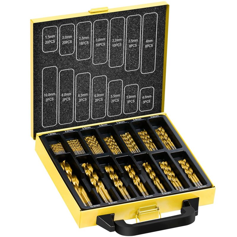 TOPEC 108 pc HSS-Titanium Drill Bit Set, Multi-Material Timber Metal Plastic Aluminium, 1.5-10 mm × 14 Sizes, Self-Centring 118° Tip, No Pilot Hole Needed, Metal Storage Case, DIY & Pro Use