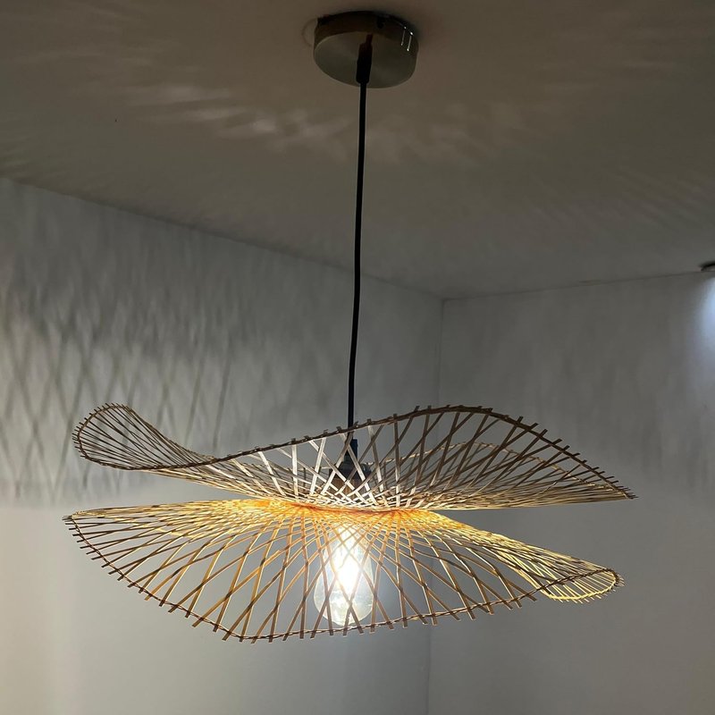 CGC Lighting Indoor Ceiling lamp Shade Hand Made Bamboo Easy fit Non Electrical (Large Double)