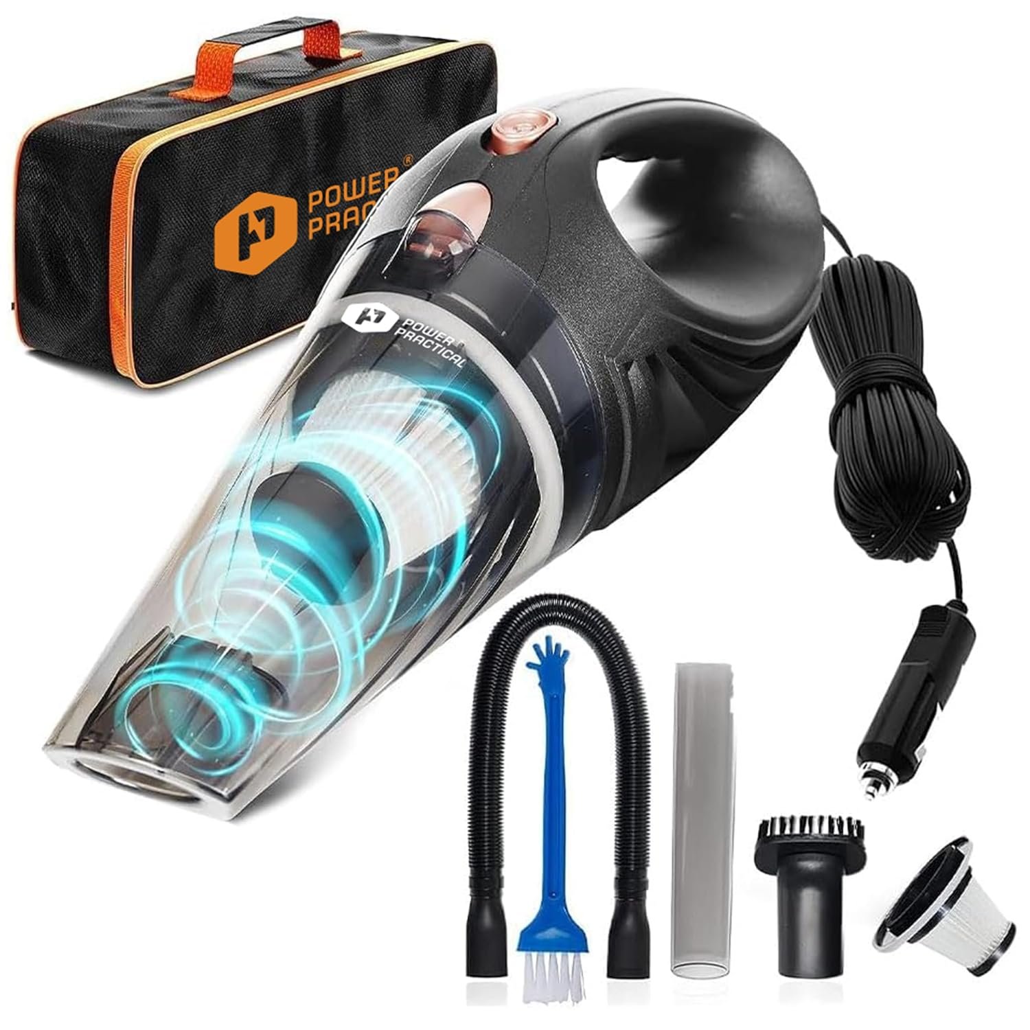 ThisWorx Car Vacuum Cleaner - Portable, Lightweight, Powerful, Handheld Vacuums w/Strong Suction, 3 Attachment Accessories, Carry Case - 12V, 4.8m Cord - Car Cleaning Kit