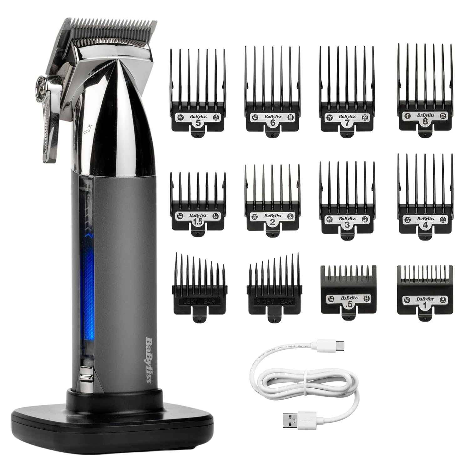 BaByliss Super-X Metal Series, Cordless Hair Clipper - Japanese Steel Blades, 10 Comb Attachments, 2 Tapered Guides, Lithium Battery, Digital Display, Metal Body, Black, 7700U