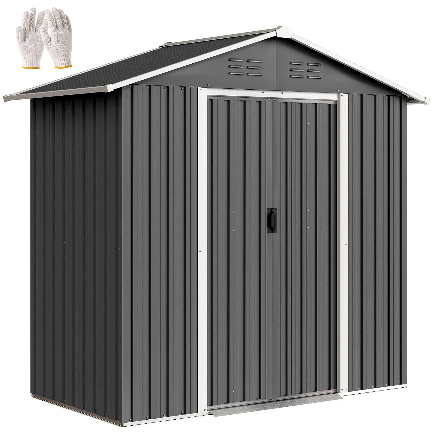 Outsunny 6.5 x 3.5ft Metal Garden Shed, Outdoor Storage Shed for Tool Organization with Double Sliding Doors and 4 Vents for Garden, Patio, Dark Grey