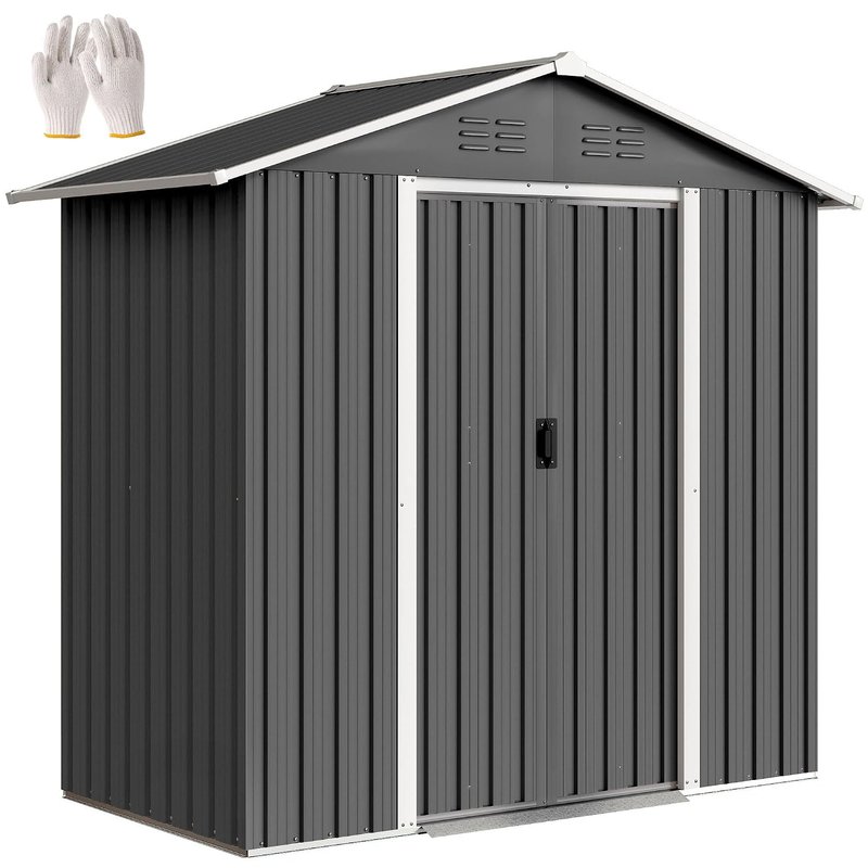 Outsunny 6.5 x 3.5ft Metal Garden Shed, Outdoor Storage Shed for Tool Organization with Double Sliding Doors and 4 Vents for Garden, Patio, Dark Grey