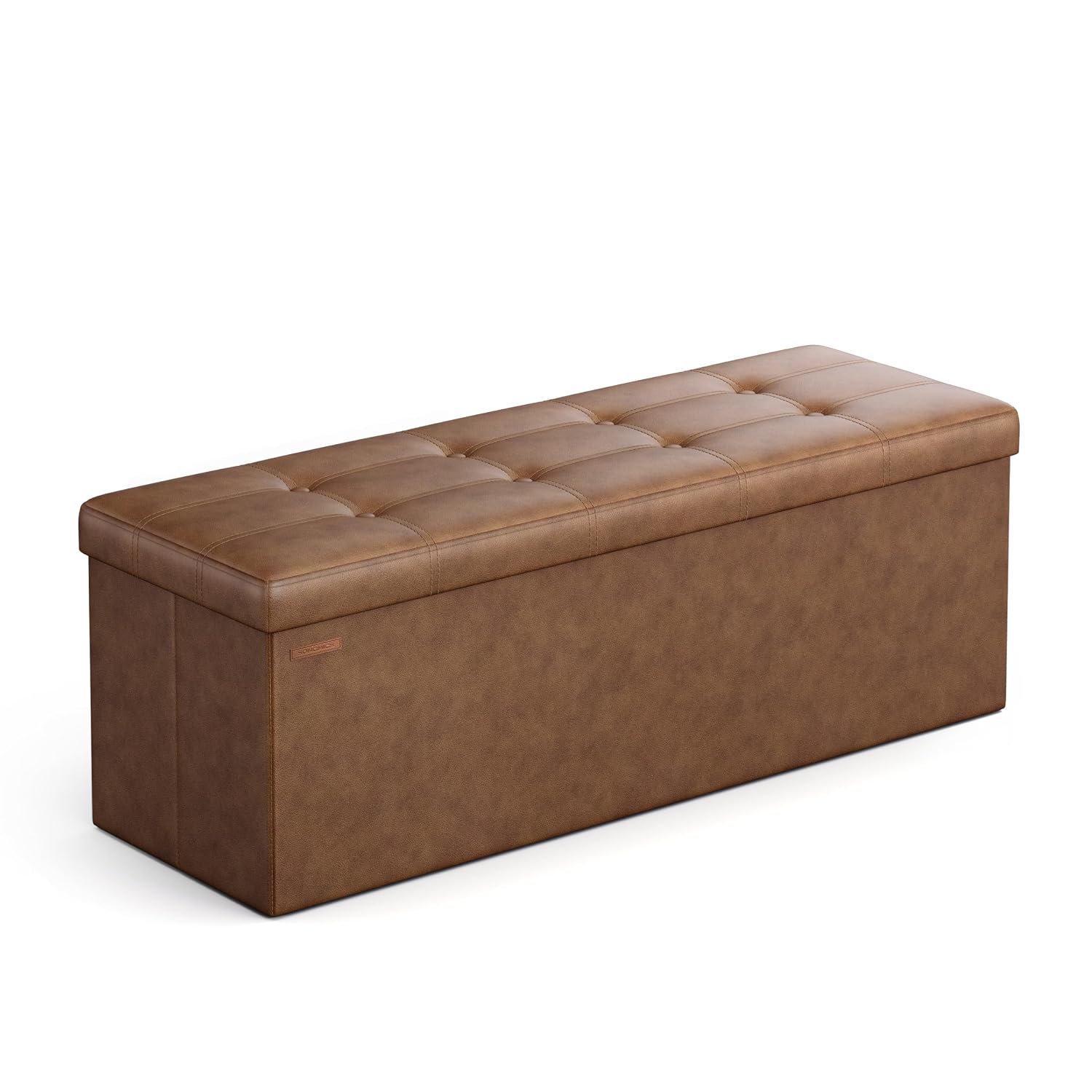 SONGMICS MAZIE Collection - Storage Ottoman Bench, 110 cm Folding Foot Rest Stool, End of Bed Bench, Easy Assembly, for Living Room, Bedroom, Entryway, Coffee Brown LSF070K20