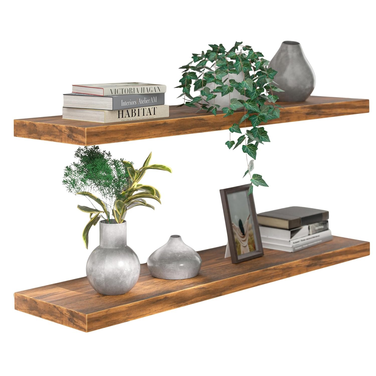 CASARIA® Floating Shelves 70cmx23cm Home and Kitchen Room Decor, Wall Shelving for Living Room, Office, Bathroom 38mm MDF with Hidden Wall Fixing, 15kg Floating Shelf Capacity | Set of 2 | Dark Oak