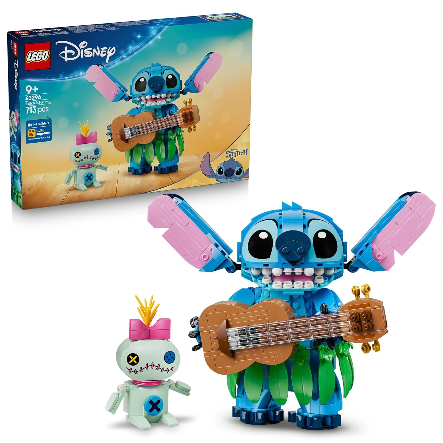 LEGO | Disney Stitch & Scrump Toy - 2 Figures w/Accessories incl. a Ukulele for Kids' Room Decor - Birthday Gift Idea for 9+ Year Old Girls, Boys & Movie Fans - 43296