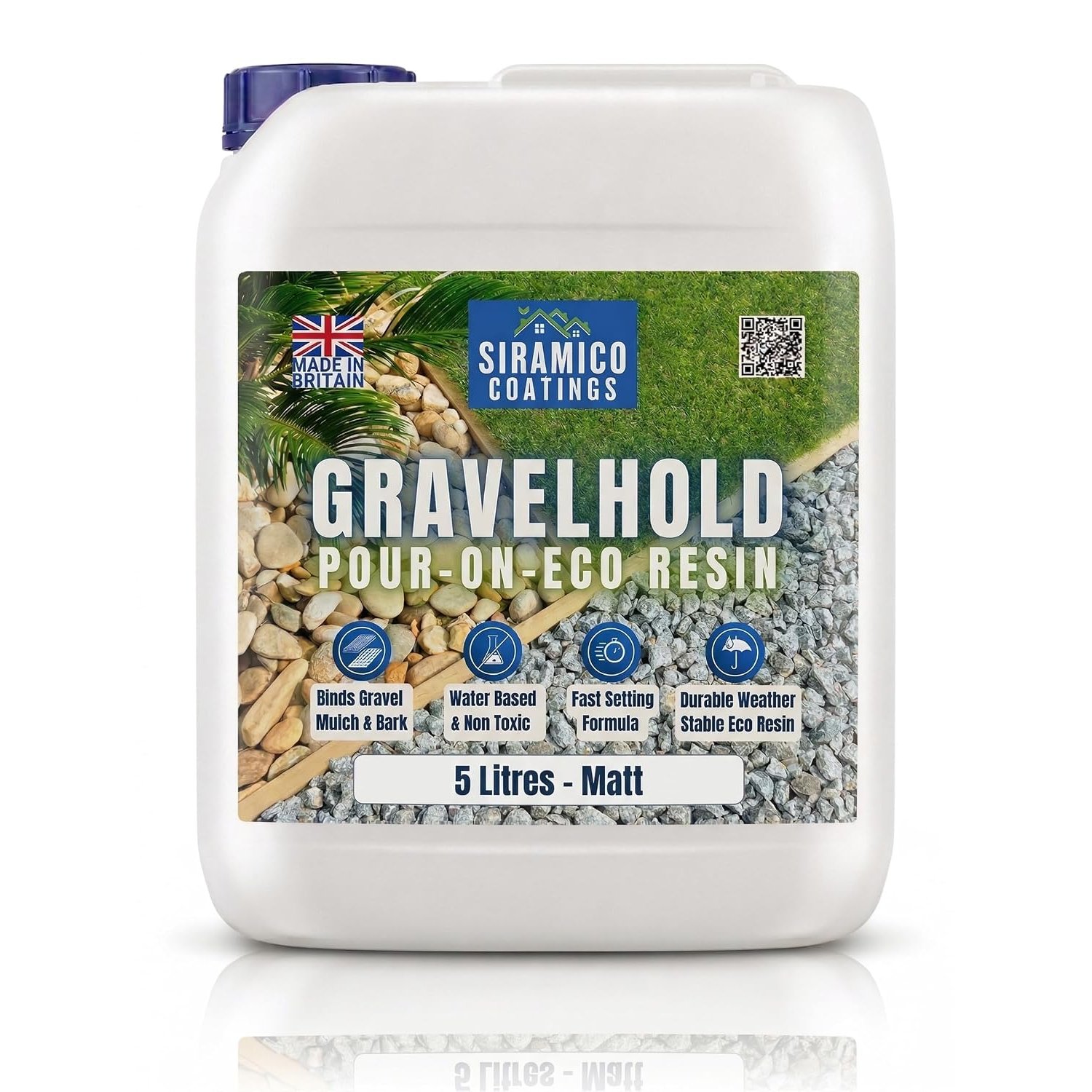 GRAVELHOLD Pour On ECO Resin™ Glue | 5 litres | Waterbased Binder for Gravel Stones and Mulch on Borders, Patios & Garden Paths. Non Toxic & Pet Friendly