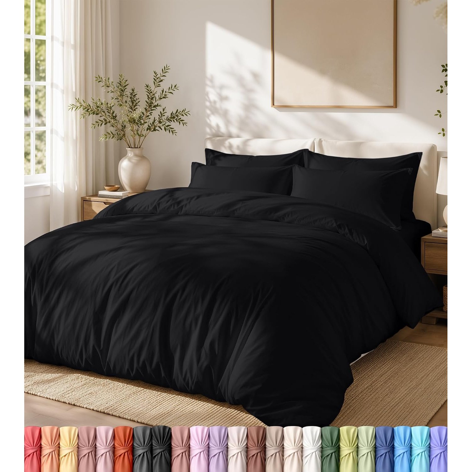 Utopia Bedding Lightweight Duvet Quilt Cover Set with 50x65 cm Pillow cases, 200x220 cm - Soft Microfibre Polyester (Black)