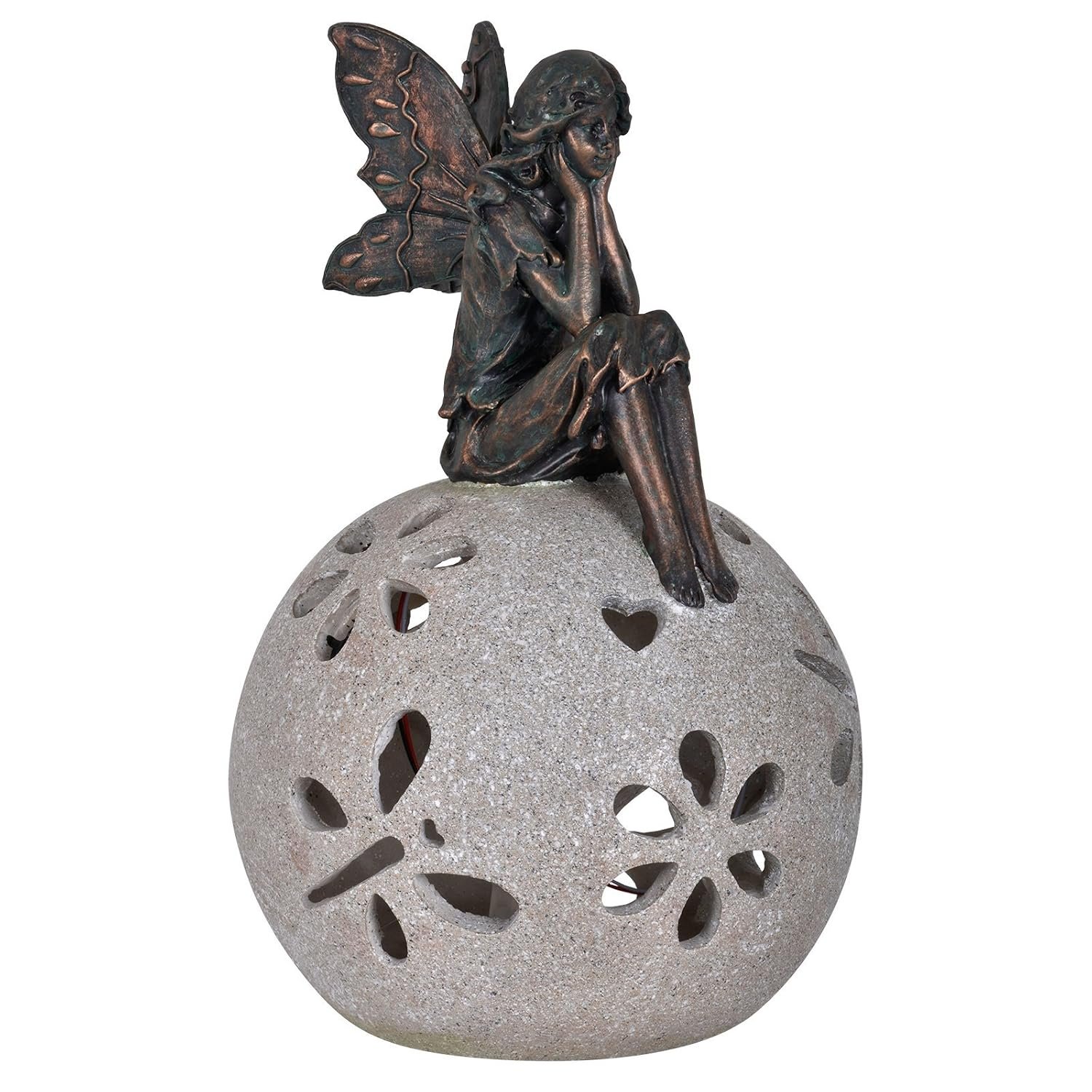 Azuma Sitting Angel Solar Garden Light - Hand-Painted, Weather-Resistant Polyresin, Dragonfly Pattern, Outdoor Decor, Waterproof, Solar Powered, LED, Patio Yard Decoration, Antique Bronze Finish