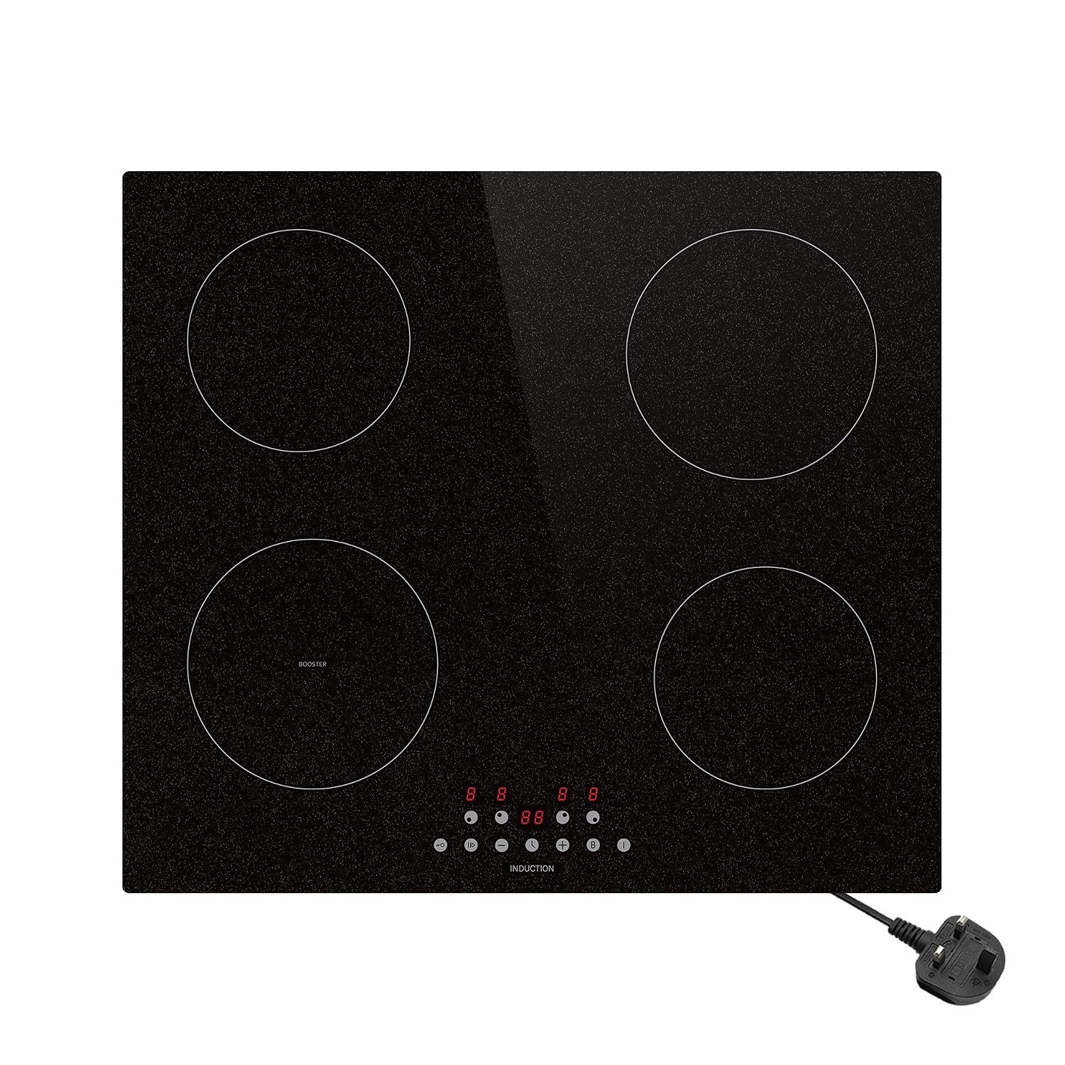 13amp Plug in Electric Induction hob, STARCHARTS 13amp Plug and Play Electric Hob, 2800W, 4 Zones Induction Hob with Touch Control, 9 Cooking Power Levels, Child Lock, Boost, Snowflake Pattern Style