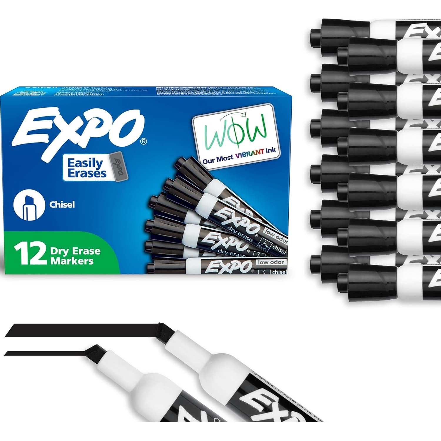 Expo Low Odor Chisel Tip Dry Erase Markers, Black, 12 Pack (80001)
