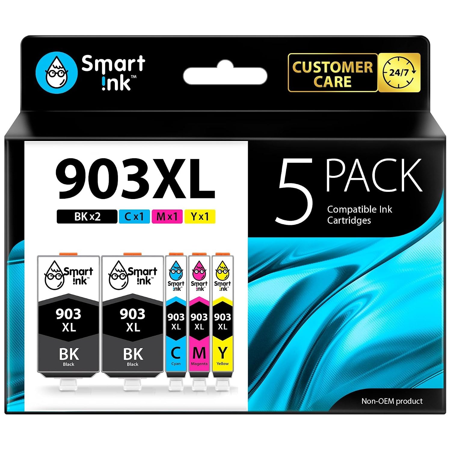 Smart Ink Compatible Ink Cartridge Replacement for HP 903 903XL High Yield 5 Multipack (2 Black XL & C/M/Y) with Advanced Chip Technology to use with Officejet 6950 Officejet Pro 6960 6970 All-in-one