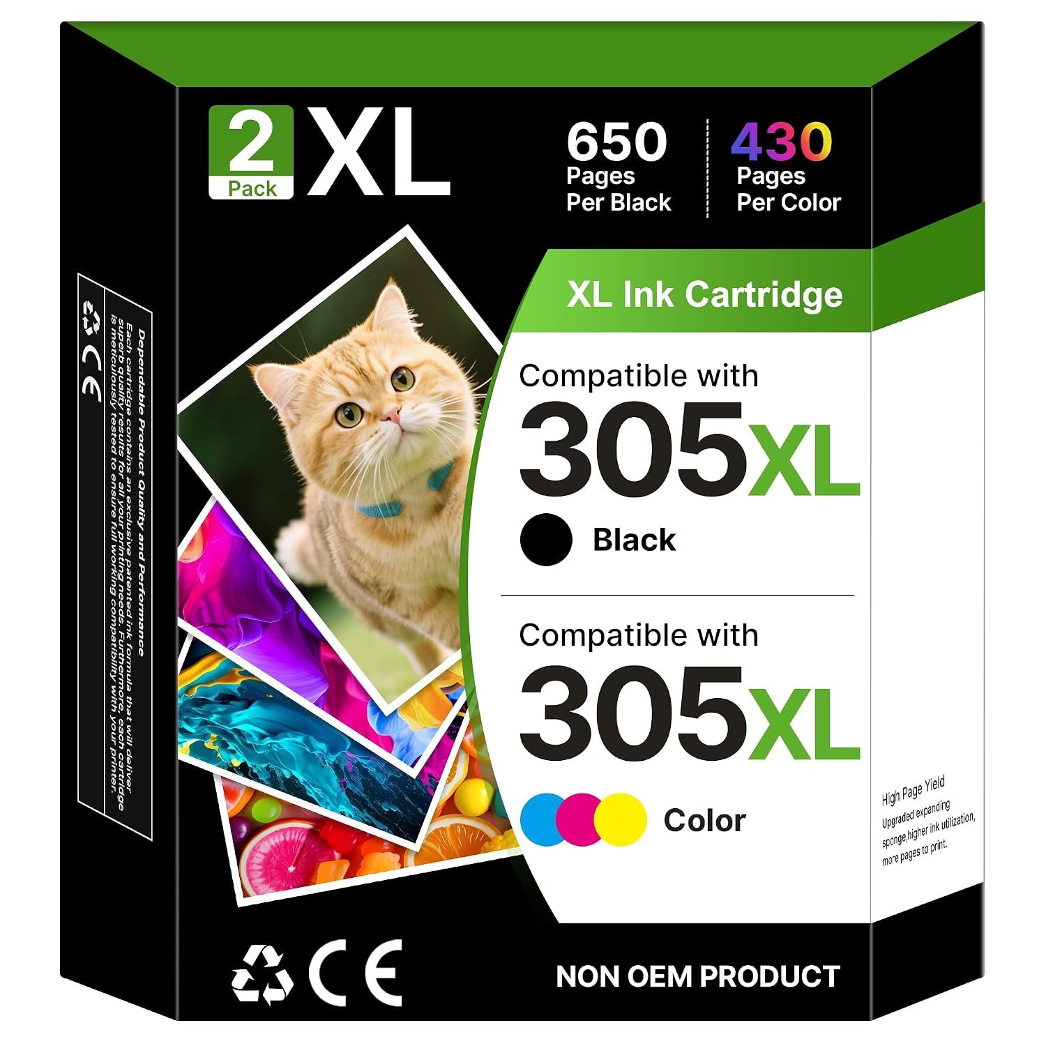 305XL Ink Cartridges Combo Replacement for HP 305 Ink Cartridges Black and Colour,Printer Ink 305 XL for HP DeskJet 2810e 2820e 2800e Envy 6000 6020e 6032e 6400(2 Pack)