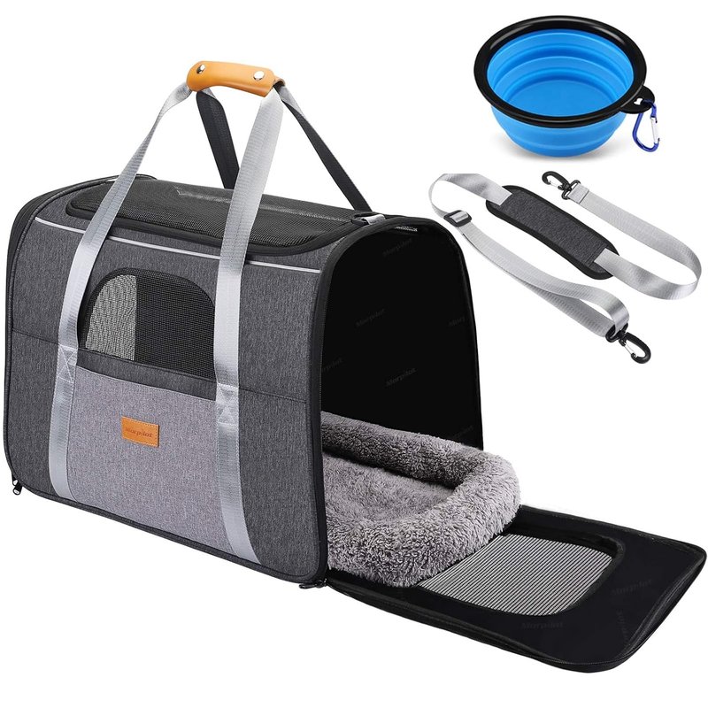 Morpilot Pet Carrier Bag, Portable Cat Carrier Bag Top Opening with Breathable Mesh, Foldable Pet Transport Bag for Dogs and Cats up to 9kg, with Shoulder Strap and Bowl