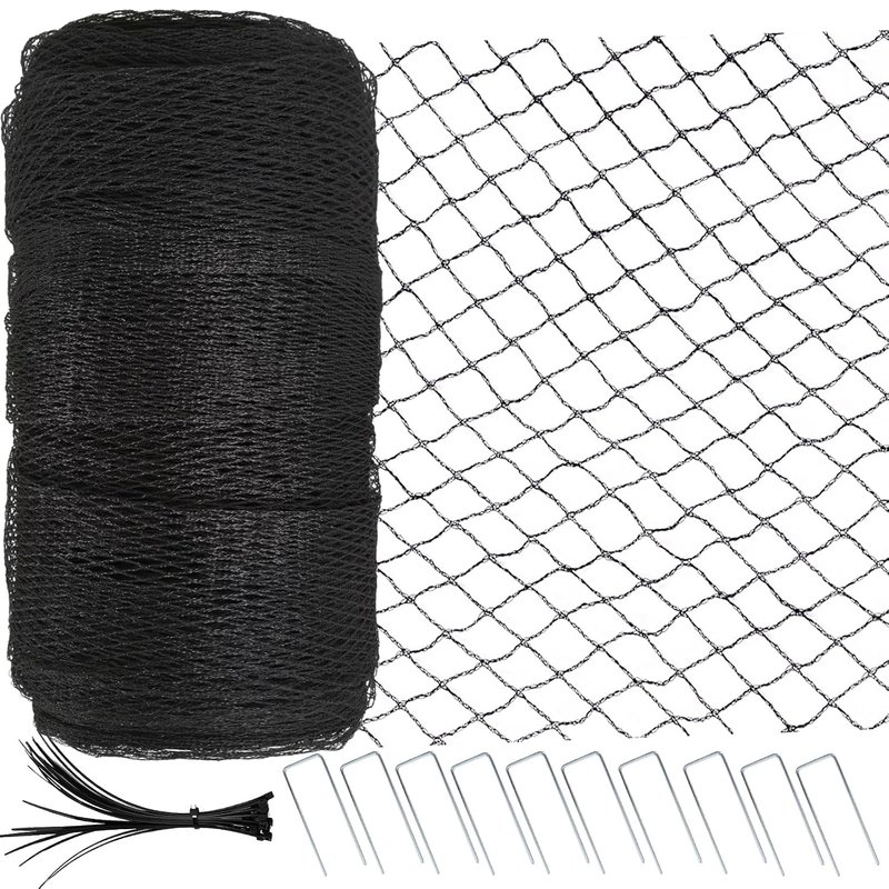 Garden Netting 4x10m, Extra Strong Bird Netting for Fruit Trees, Veg Patch & Grass Seed Protection, Heavy Duty HDPE Reusable Pond Netting Cover with 15mm Mesh, 50 Cable Ties & 10 Ground Pegs