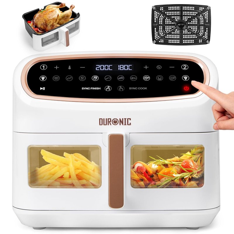 Duronic Air Fryer with XL Drawer AF14 WG, Family Sized Multi Cooker with Visual Window, 1x10L Large Drawer for Roast Potatoes, Chips, Chicken, Pastries, Cakes & Bakes
