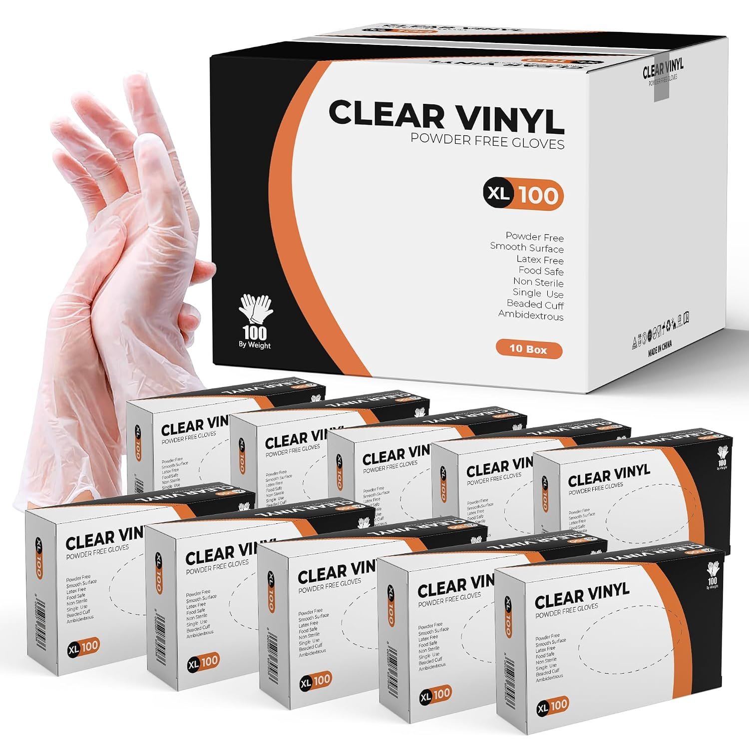 PRAIMA Clear Vinyl Gloves, 1000 Count, Clear Disposable Gloves (1000, X-Large)