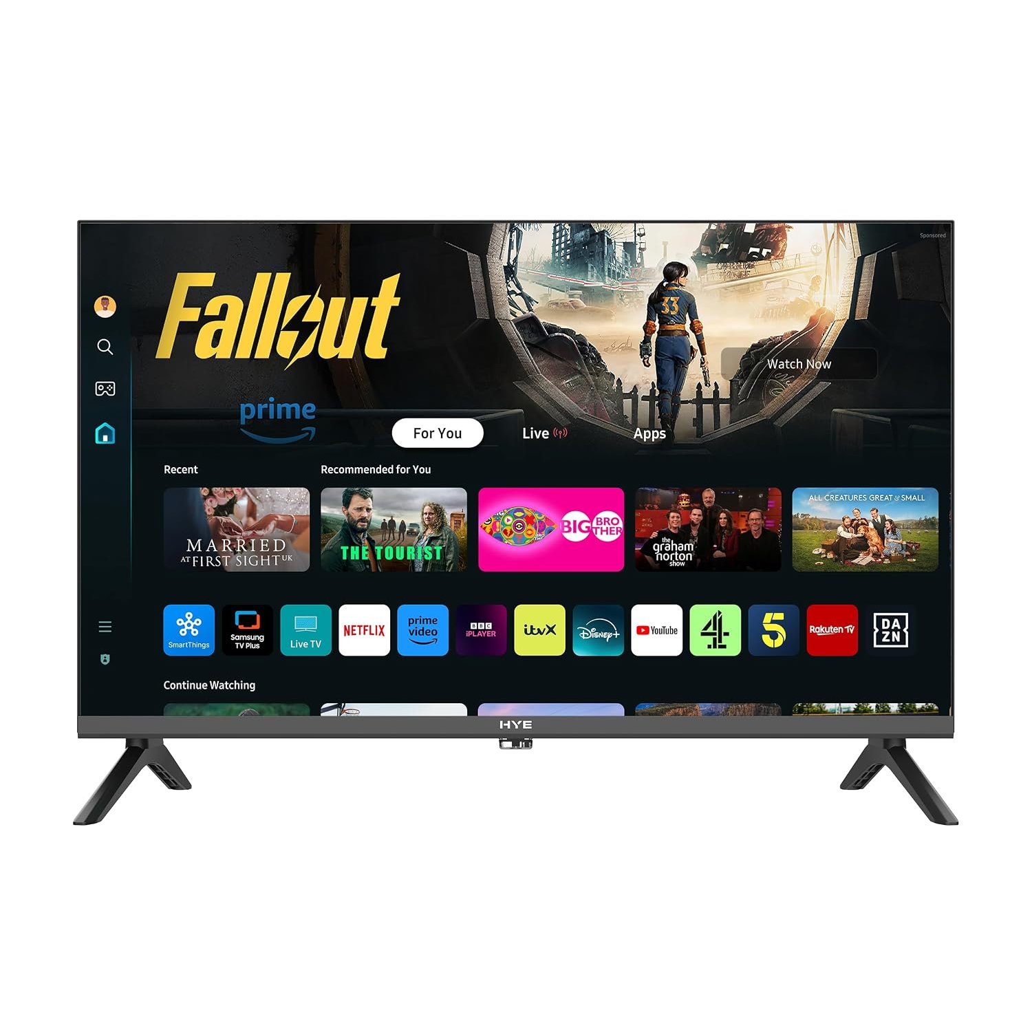 HYE TV - Smart TV, 24" Screen Size, HD Ready Resolution, Apple AirPlay, Samsung Tizen OS & Gaming Hub, Versatile Connectivity, Black, Perfect For Streaming, Gaming & Entertainment - 24HDS1008