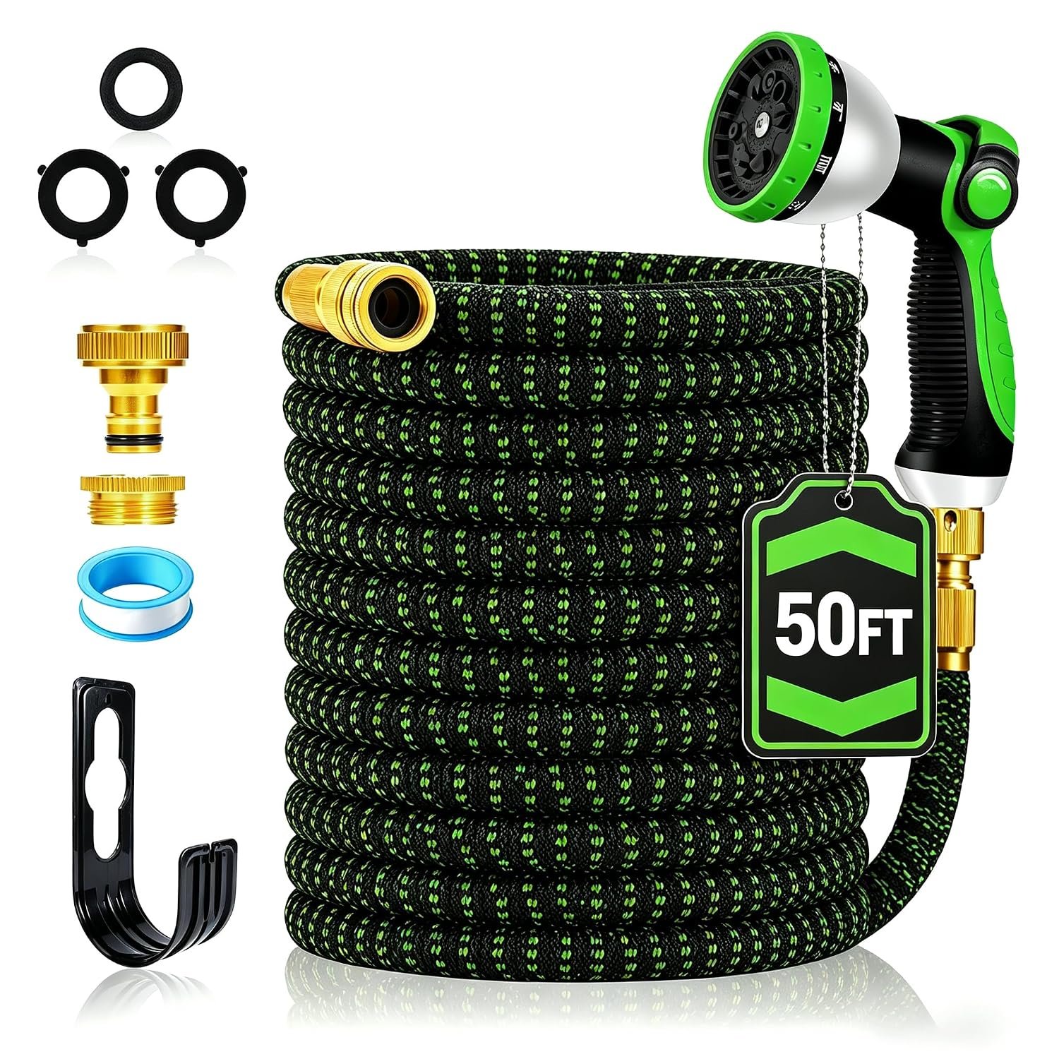 Yofidra Expandable Garden Hose 50ft, Flexible Hose Pipe with 10 Function Spray Nozzle, Leak-Proof Lightweight Water Hose, Durable Extendable Garden Hosepipe for Garden Watering, Washing, Cleaning