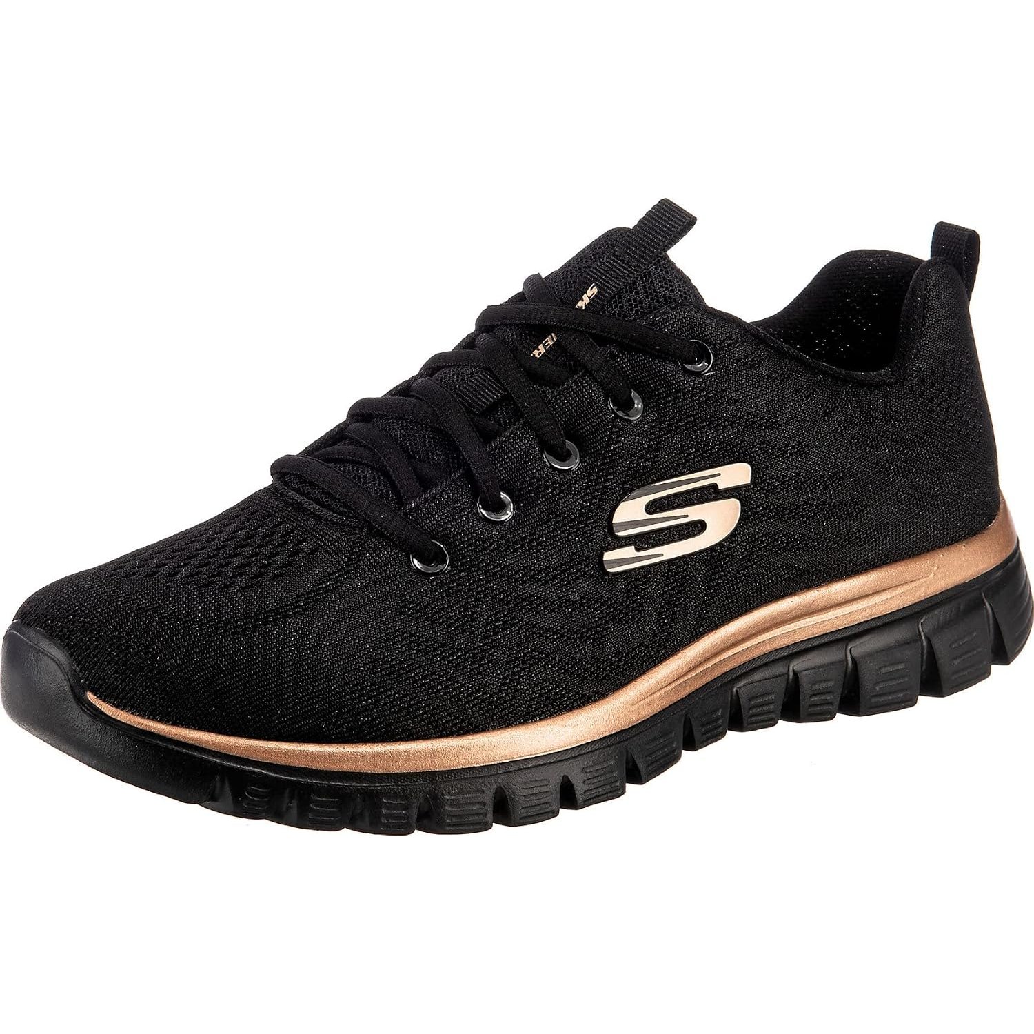Skechers Women's Graceful Get Connected Sneaker, Black Mesh Rose Gold Trim, 5.5 UK