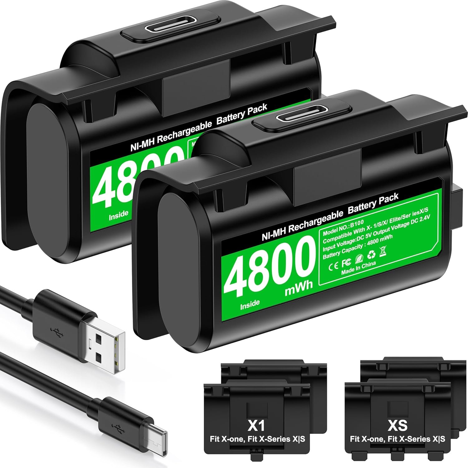 HEYLICOOL Rechargeable Battery Pack for Xbox One/Xbox Series X|S,2x4800mWh Controller Battery Pack with LED Indicators for Series X/S,Play & Charge Kit