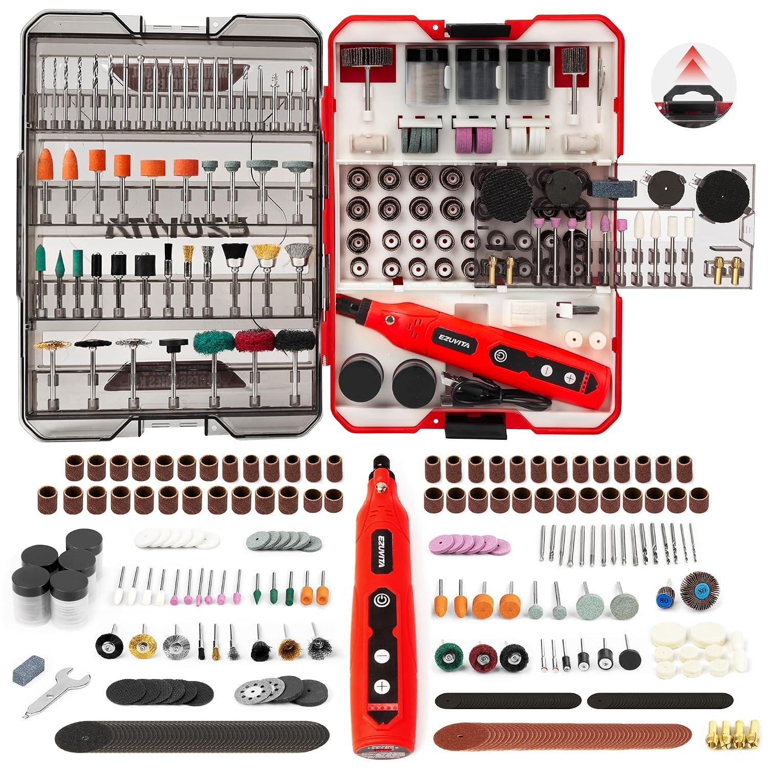 EZUVITA 4V Cordless Mini Rotary Tool Kit with 446PCS Accessories, 5-Speed Memory Function, 2000mAh Battery, Type-C Fast Charging & LED Light, for Sanding, Engraving, Grinding, Portable Storage Case