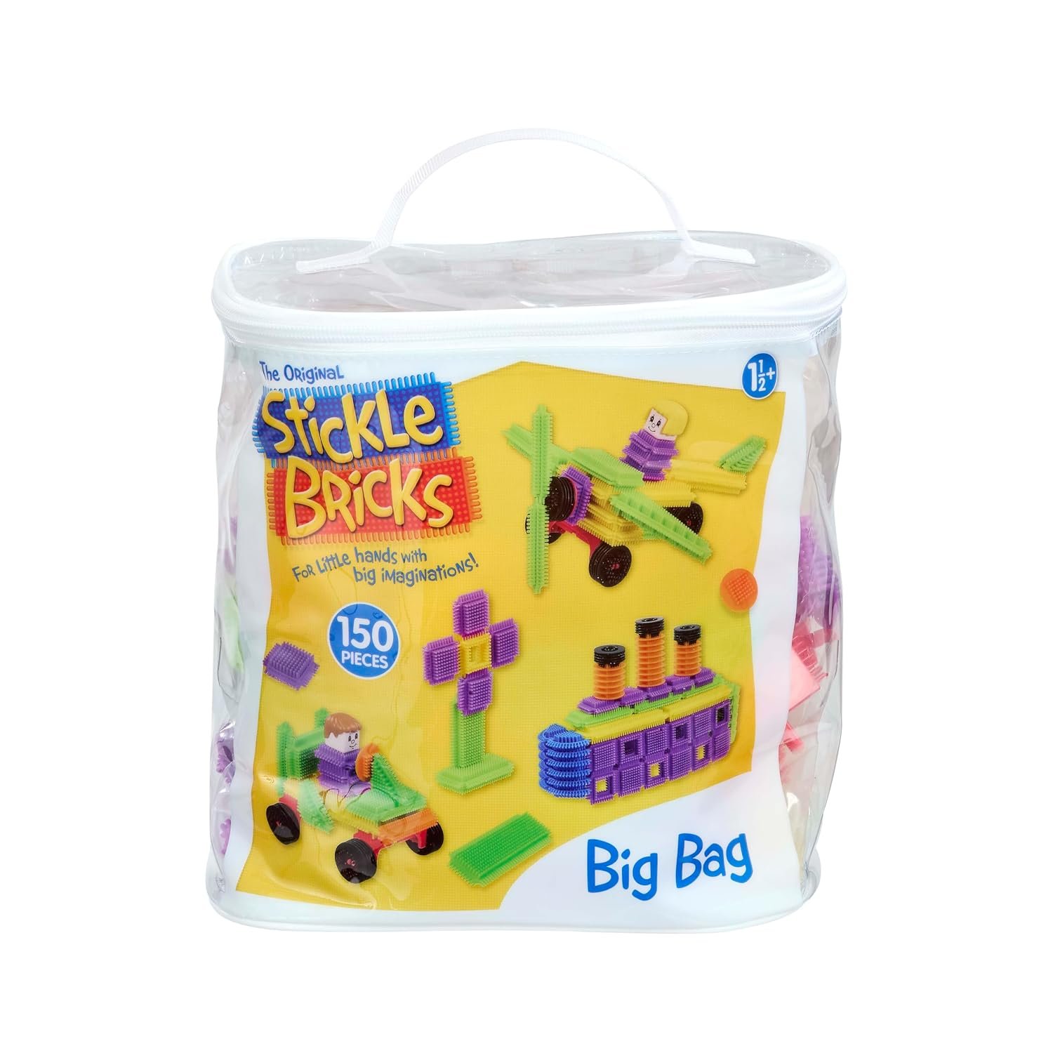 Stickle Bricks Big Bag – Toddler Construction Toy with Assorted Shapes & Colours – Easy Stick & Stack Building Blocks for Creative Play – Storage Bag Included – Ages 18 Months+ – STEM Learning Fun