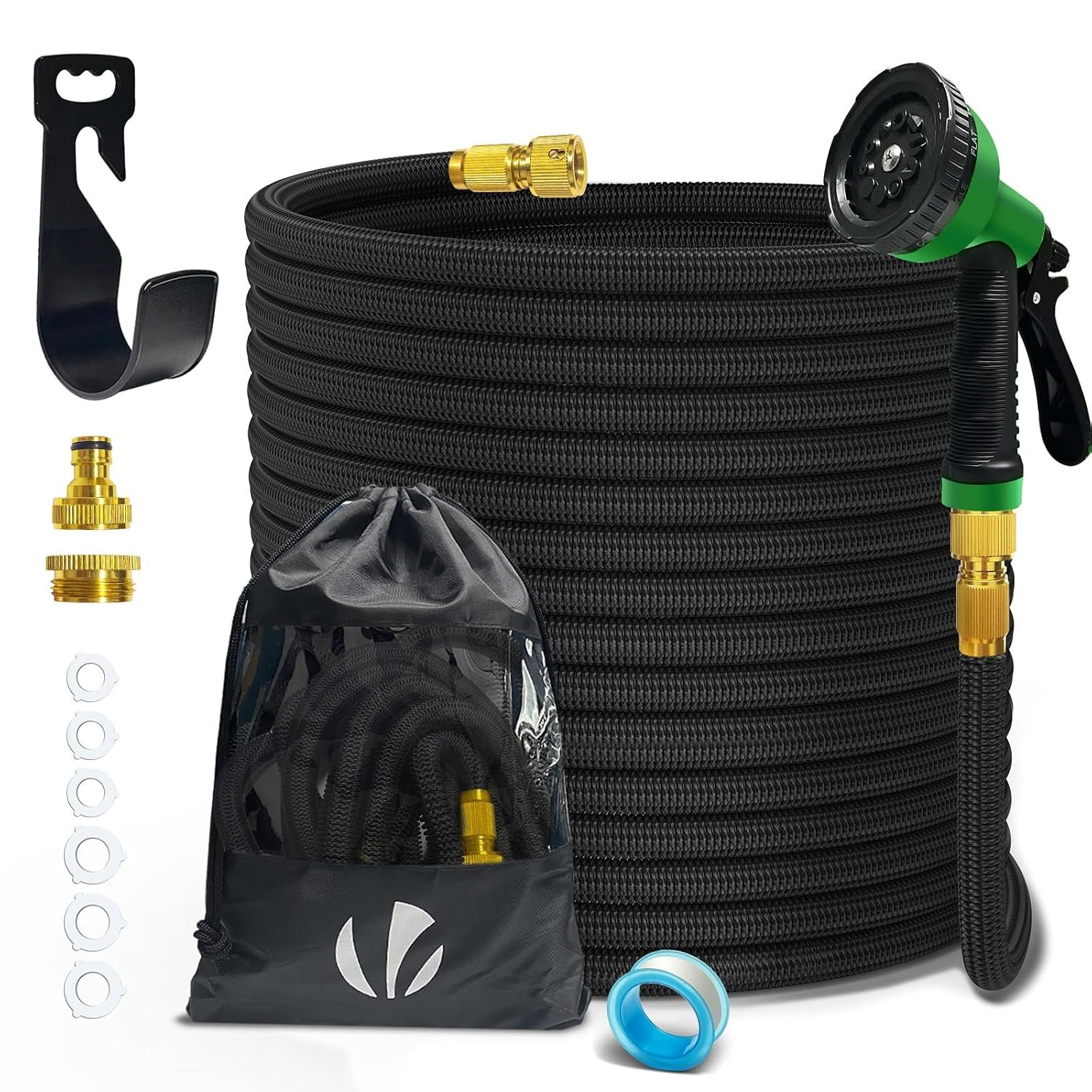 VOUNOT Flexible Garden Hose 30m, Expandable Water Hose Pipe with 10 Modes Water Spary Nozzles, Magic Water Pipe, Black