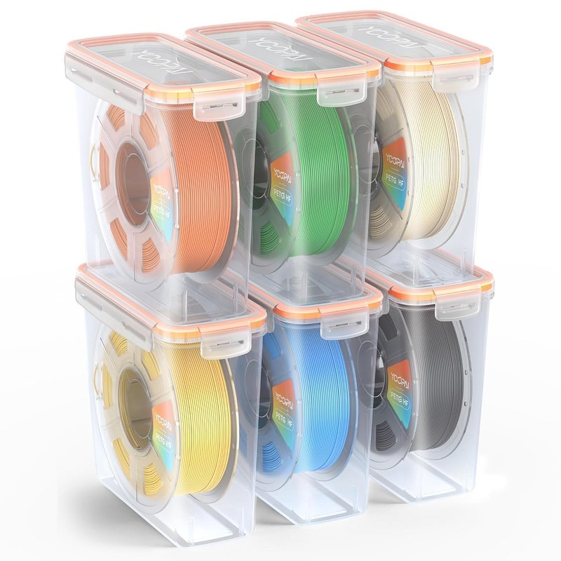 YOOPAI Pro Filament Storage Box, Airtight Filament Container for Single 1KG Spools, Flat Lid for Stable Stacking, Moisture & Dust Resistant with Desiccants for 3D Printer Filament Storage, 6 Pack