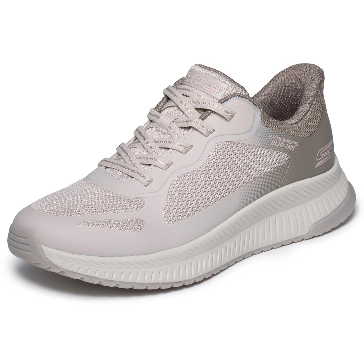 Skechers Women's Bobs Squad 4 Staple Look Slip-in Trainers, Taupe Multi Mesh, 8 UK