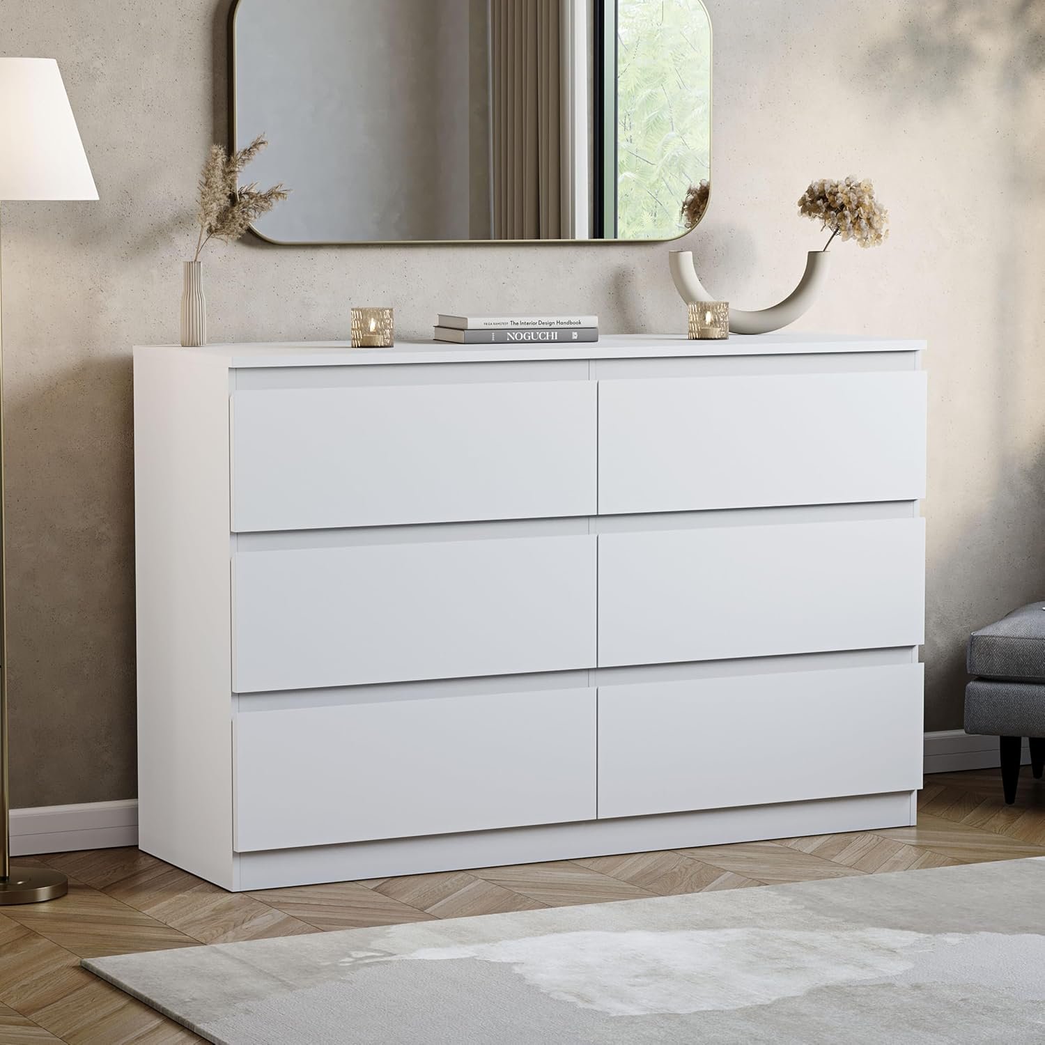 Vida Designs Denver 6 Drawer Chest of Drawers | White | Space-Saving Storage | 74H x 120W x 40D cm | Smooth Metal Runner | Engineered Wood | Modern Bedroom Chest of Drawers Unit