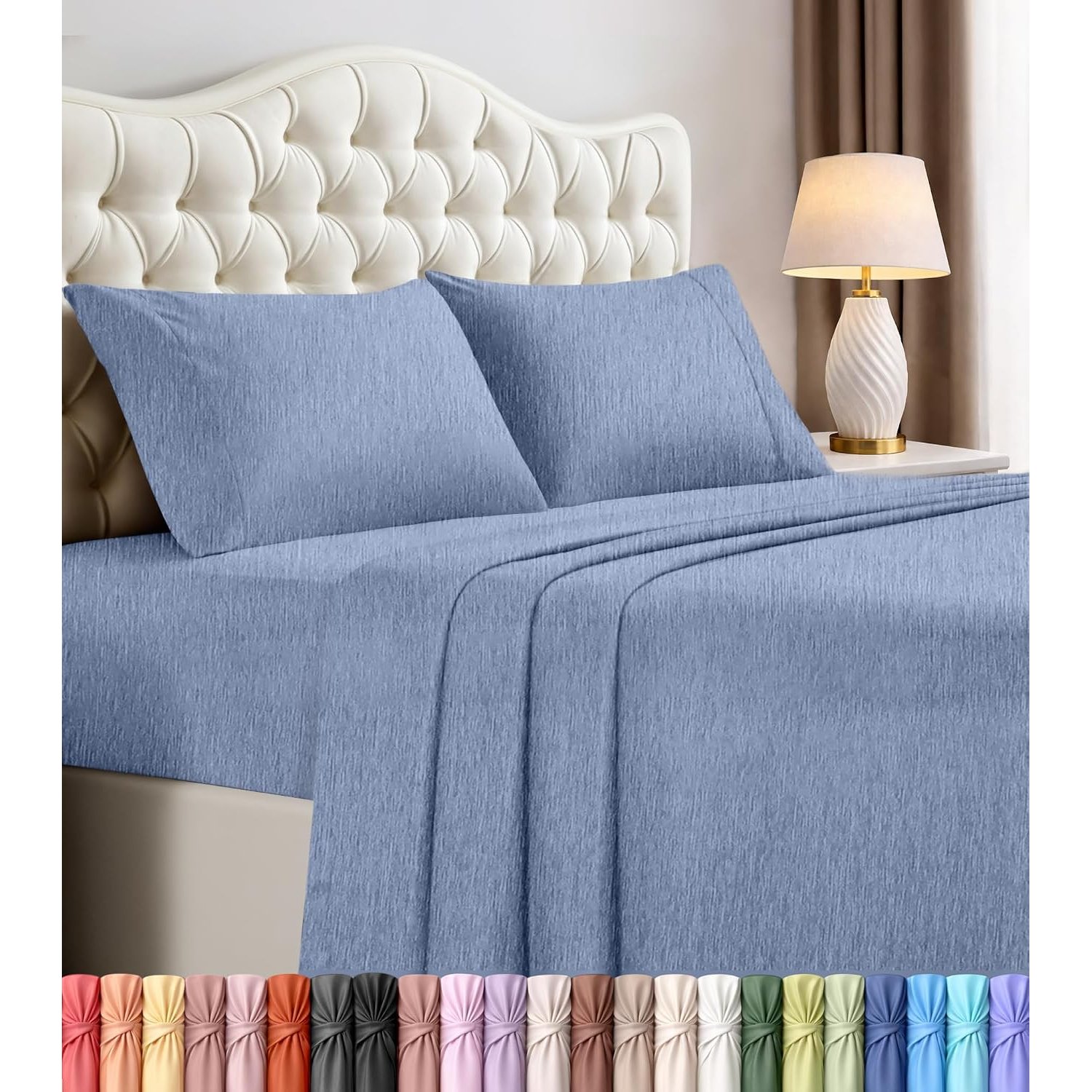 Utopia Bedding California King Size Sheet Set – 4 Piece Bed Sheets, Soft and Breathable Microfiber, Includes 1 Fitted Sheet, 1 Flat Sheet and 2 Pillowcases – Oeko Tex (Heather Navy)