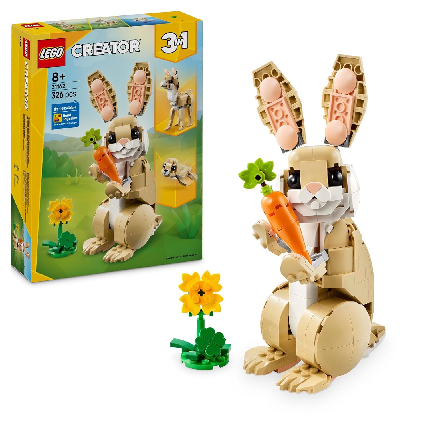 LEGO Creator 3in1 Cute Bunny Toy - Animal Figure Transforms into a Llama or Seal Toy - Creative Birthday Gift for 8+ Year Old Girls & Boys - 31162