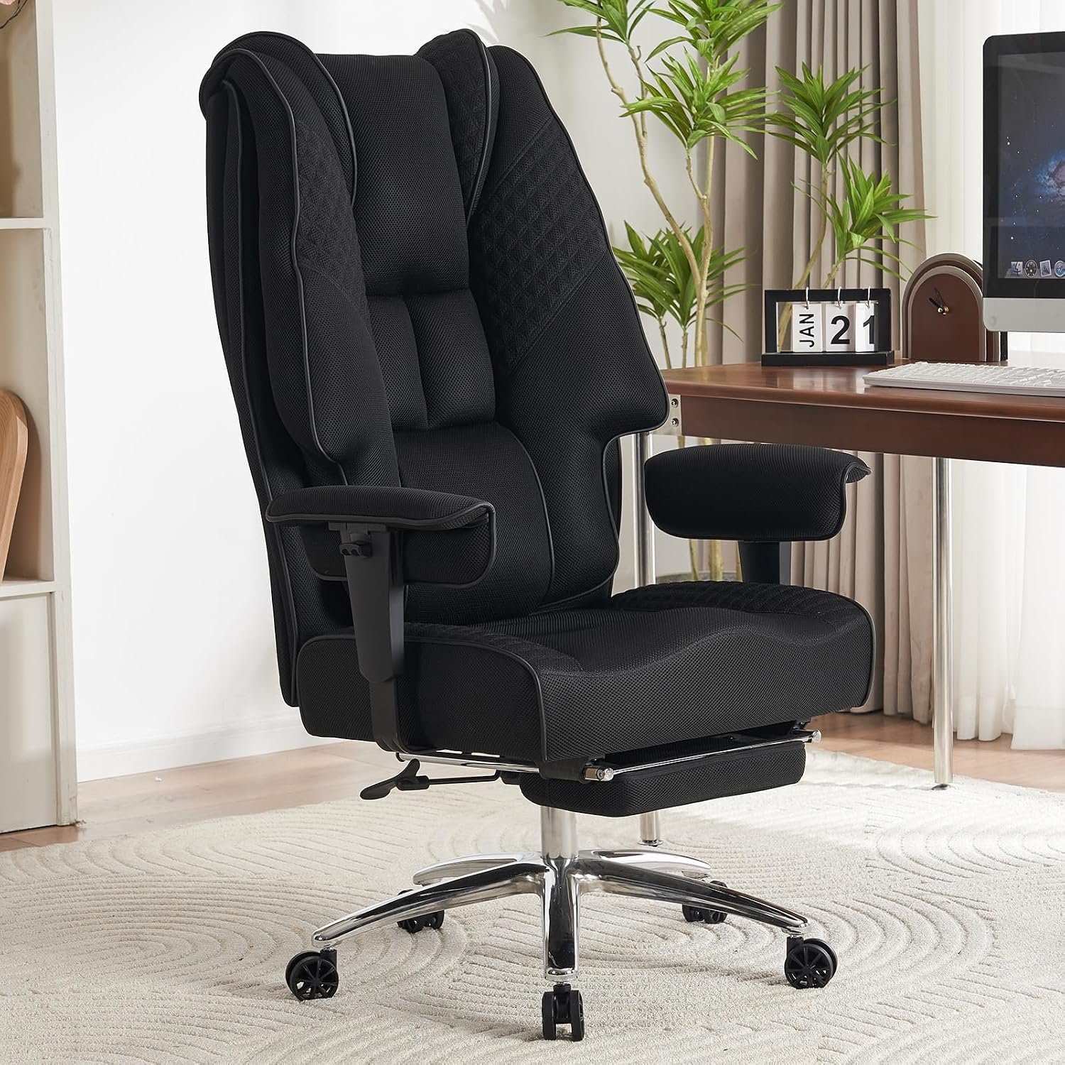 EXCEBET Heavy Duty Executive Mesh Office Chair 180kg - Big & Tall Ergonomic Desk Chair with 14cm Pocket Spring Seat, Breathable High Back Computer Gaming Chair for Home (Mesh Black)