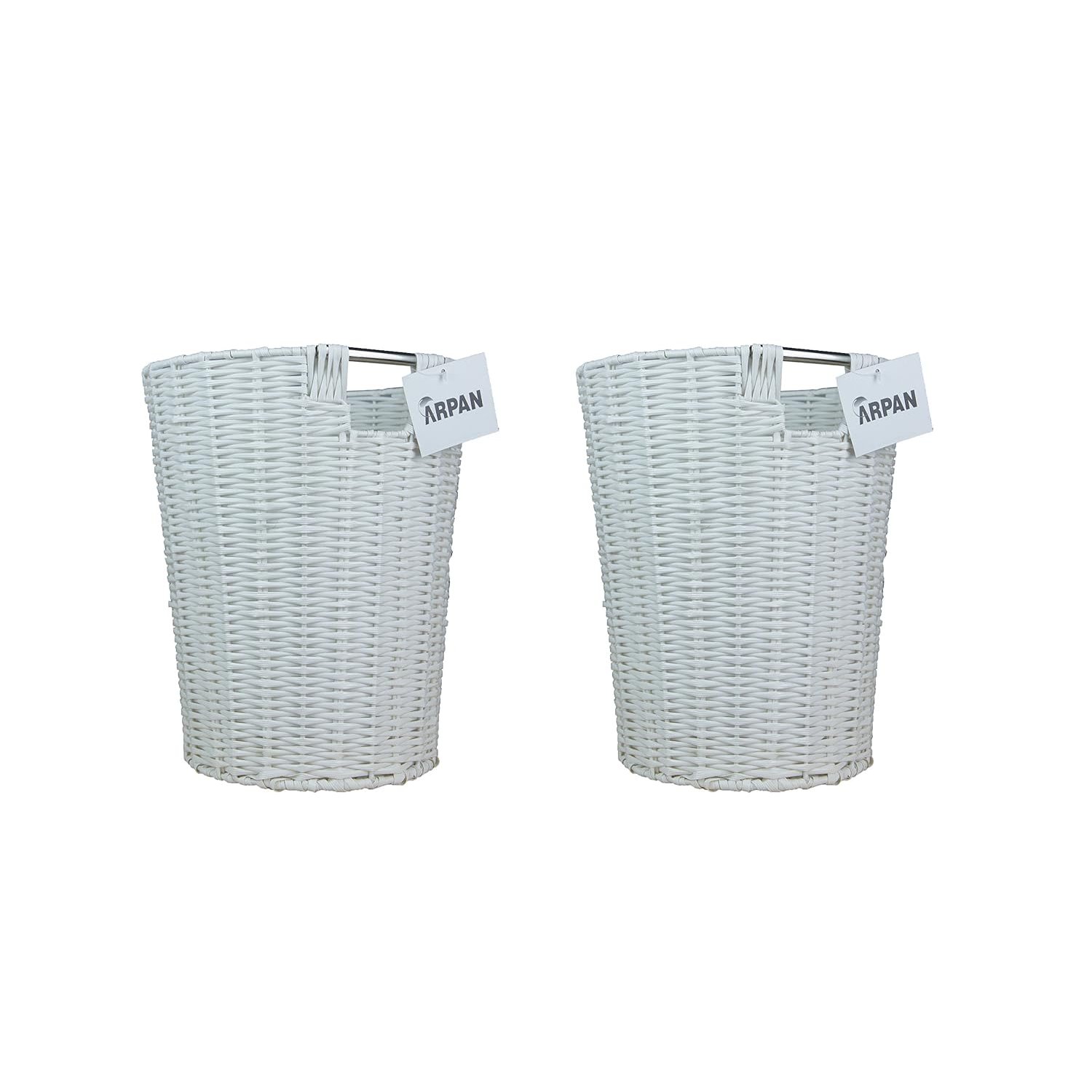 ARPAN Set of 2 White Resin Plastic Strong Round Waste Paper Bin/Basket/Storage - Ideal for Home, Office, Hotels