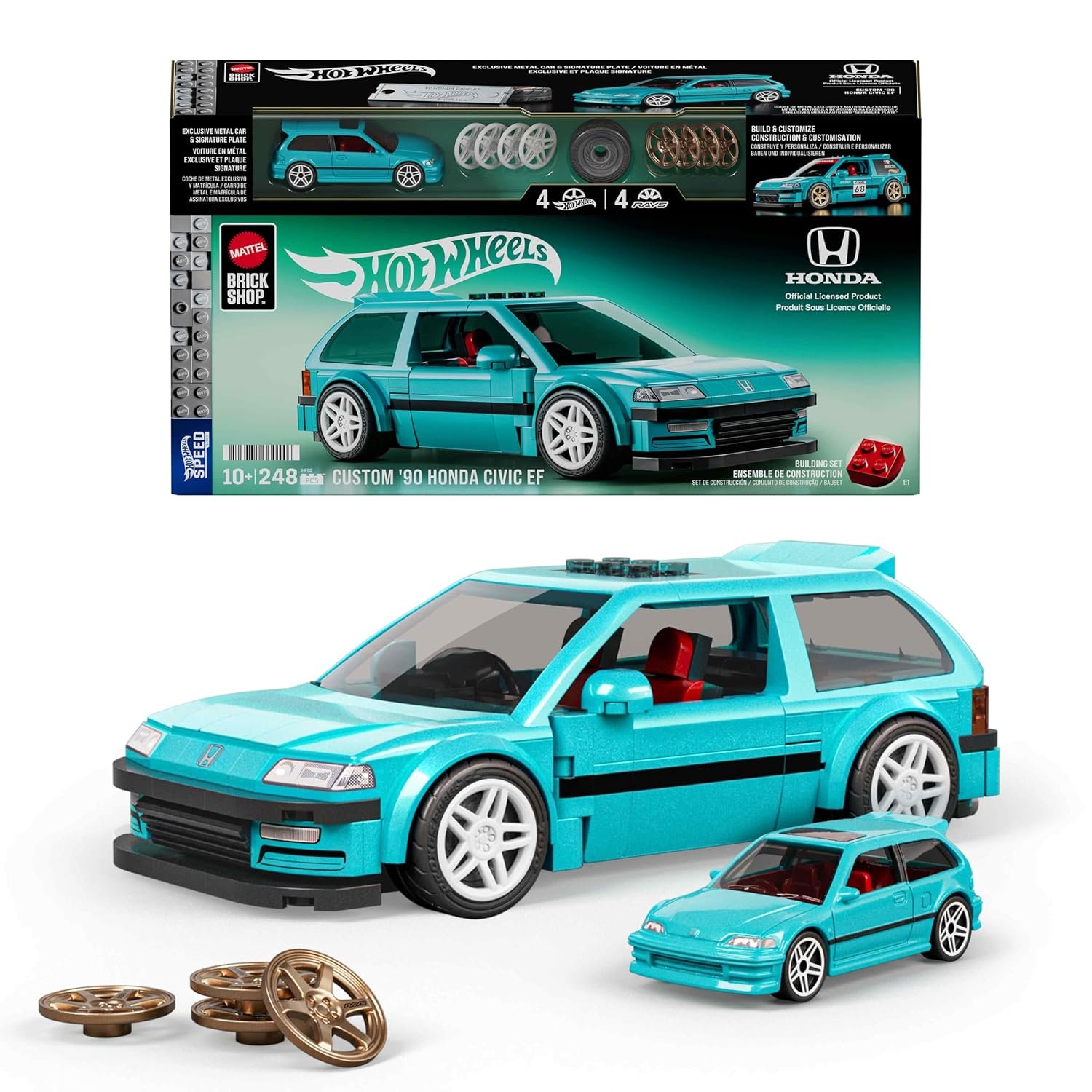 Mattel Brick Shop Hot Wheels Speed Series Building Set, Custom ’90 Honda Civic EF with 248 Pieces, Realistic Details and Custom Decals, Adult Collectors and Kids Ages 10+ , JHF62