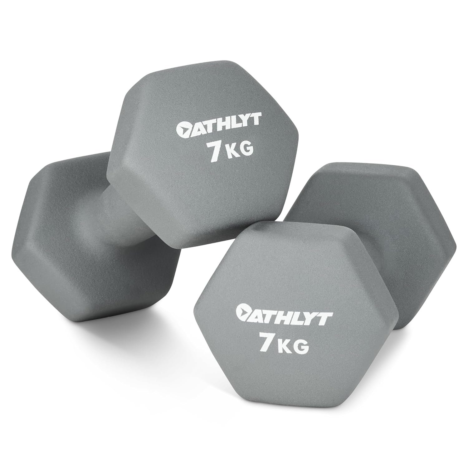 Athlyt Neoprene Dumbbell Set, 2 x 7kg, Grey