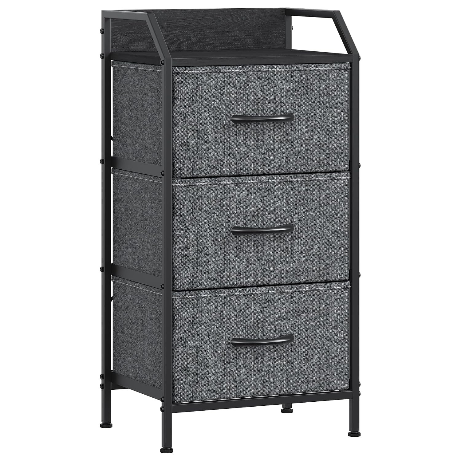 Feonase 3-Drawer Chest of Drawers with Metal Frame & Top Back Shelf – Modern Fabric Storage Cabinet for Bedroom, Living Room, Small Spaces (40x30x78cm, Deep Grey)