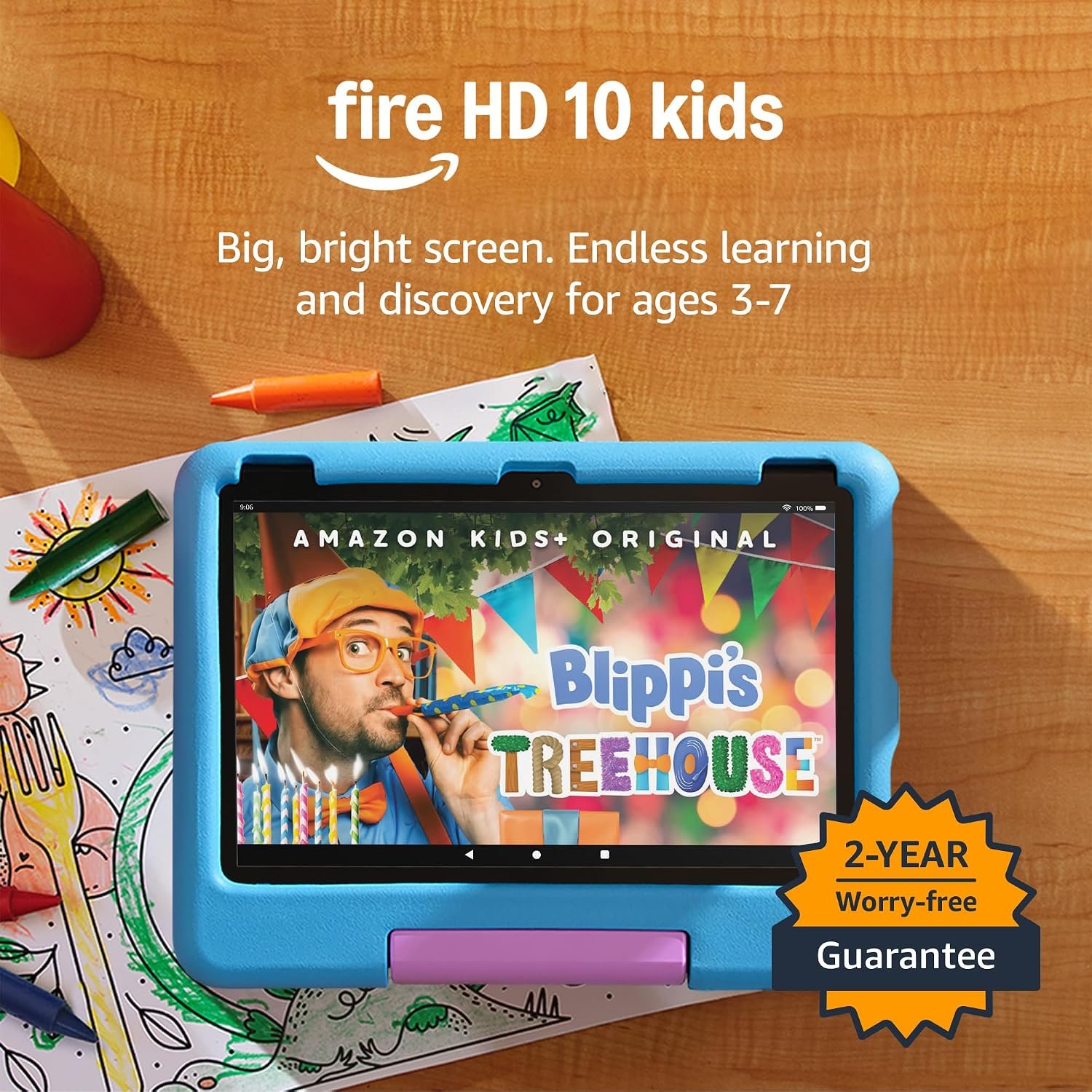 Amazon Fire HD 10 Kids tablet (newest gen) | ages 3–7, includes ads-free books, games, apps and videos that children love, 10.1" brilliant screen, parental controls, 2-year worry-free guarantee, 32 GB