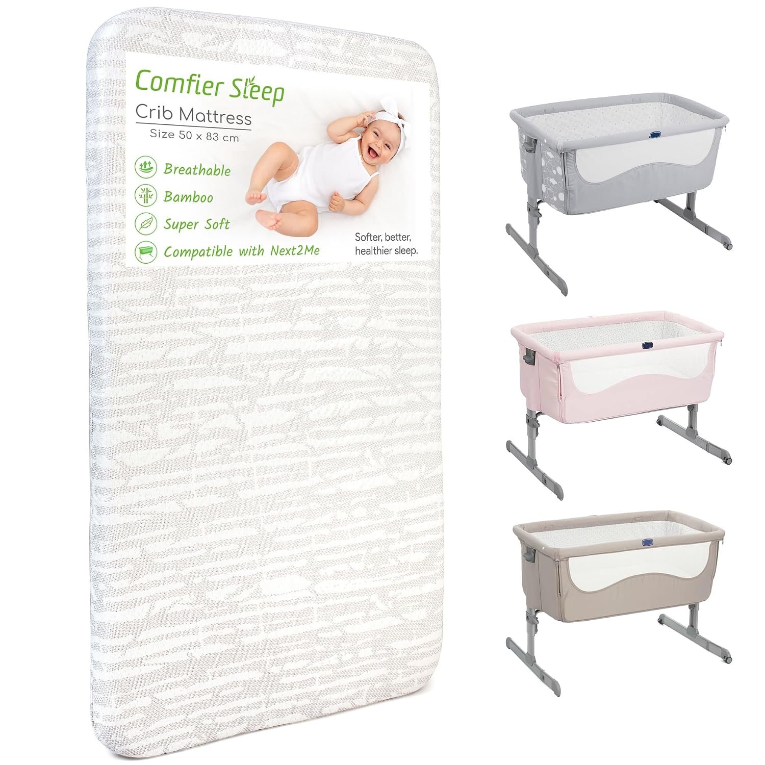 Next To Me Bedside Crib Mattress 50x83 cm With Super Soft Bamboo Cover Perfectly Fits All Standard Bedside Cribs