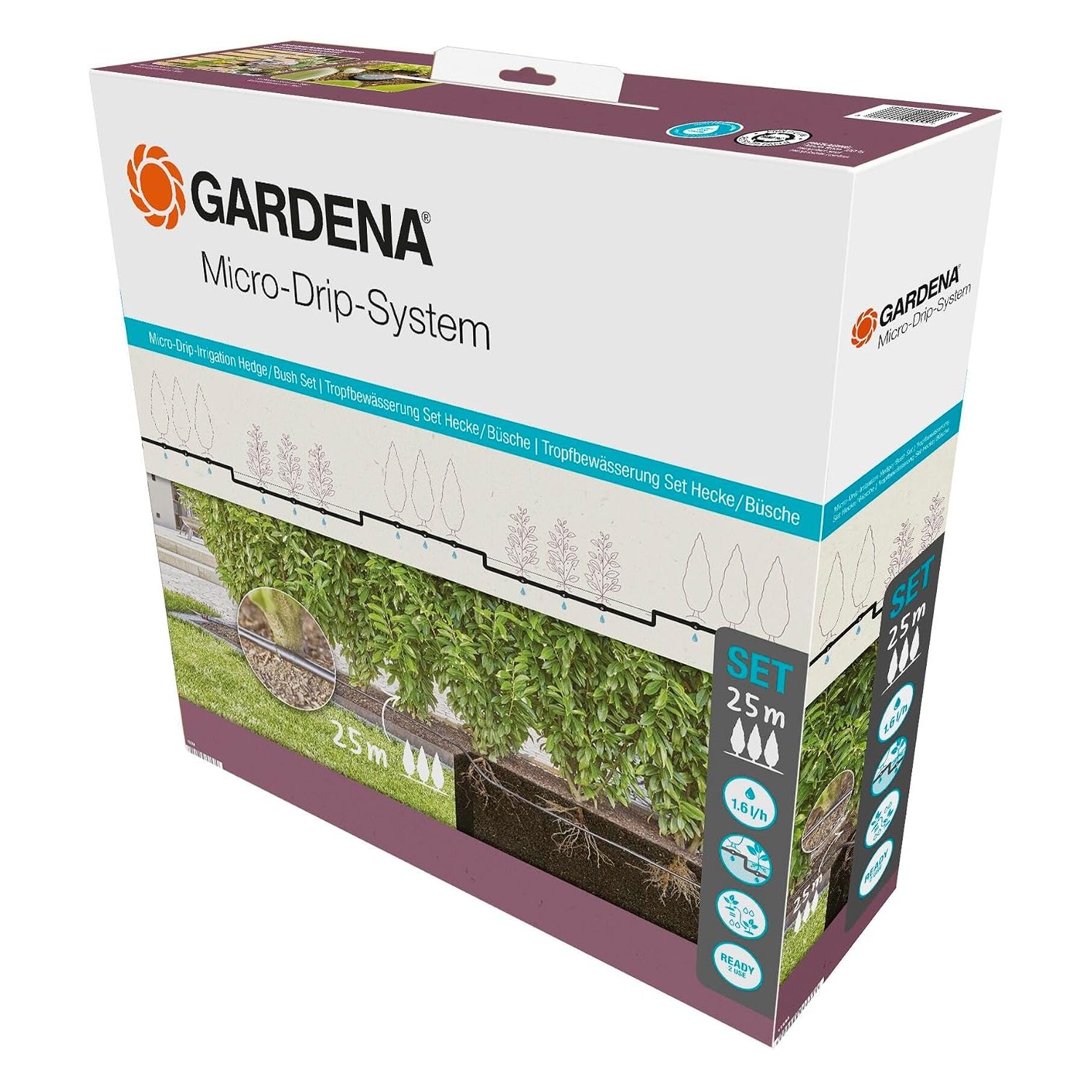 Gardena Micro-Drip-System Drip Irrigation Set Hedges/Bushes (25 m): Starter set, ready to use, water-saving irrigation system, simple & flexible connection technology (13500-20)