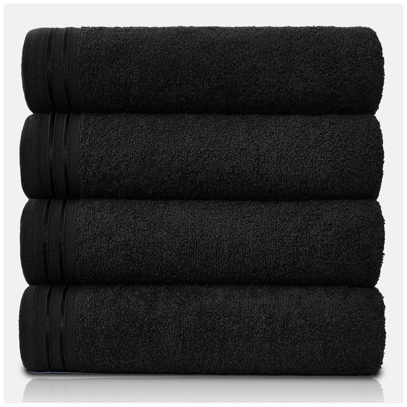 GC GAVENO CAVAILIA Large Towels Bath Sheet - Highly Absorbent Egyptian Cotton Towel Set - 4 Pack Extra Soft Large Bath Towel Black - Quick Dry Bath Sheets - 450 GSM Washable Towels, 75 X 135 Cm