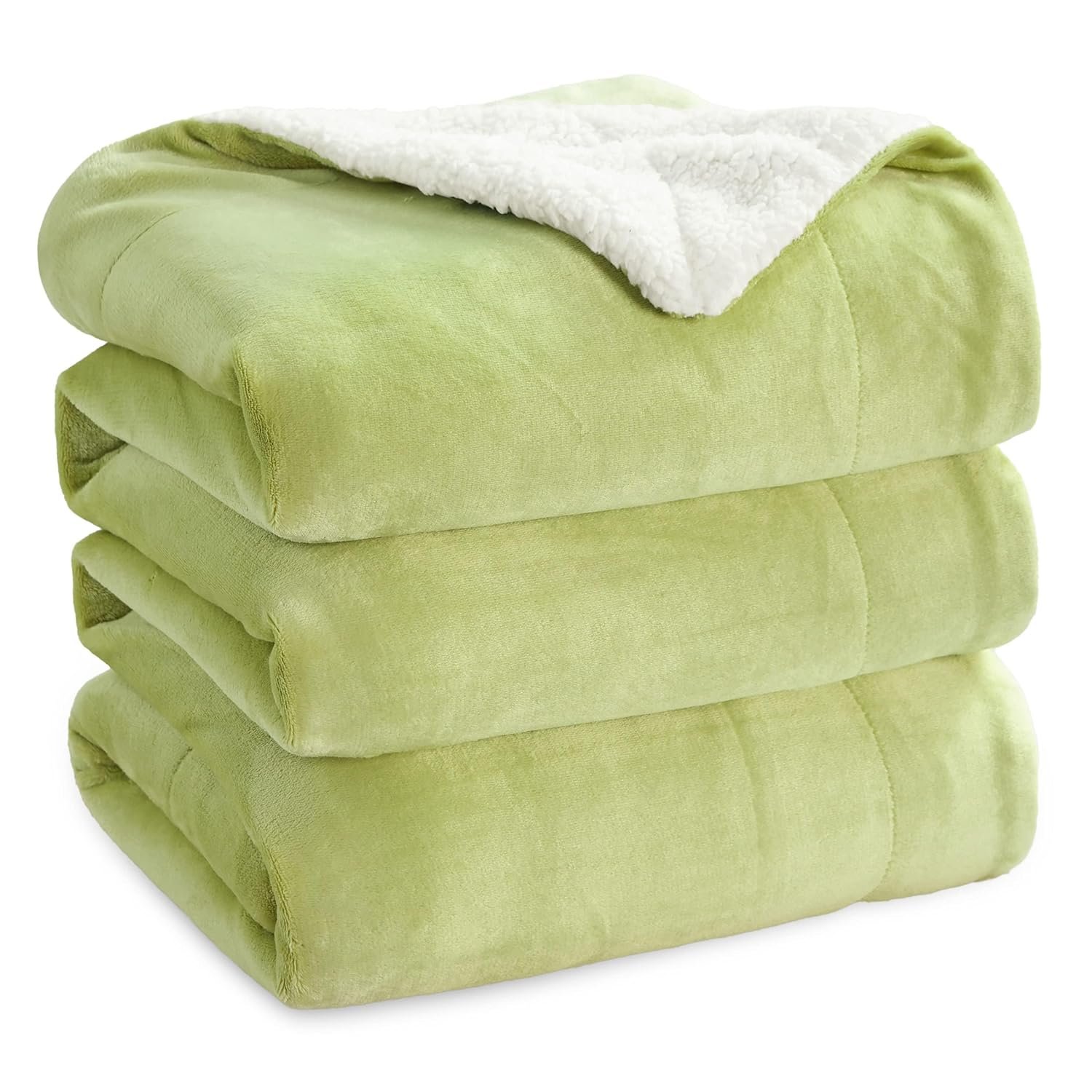 Bedsure Sherpa Fleece Throw Blanket - Thick and Warm, Fluffy Microfiber & Solid Soft Blankets for Bed and Couch Queen Size, Green, 220x240cm